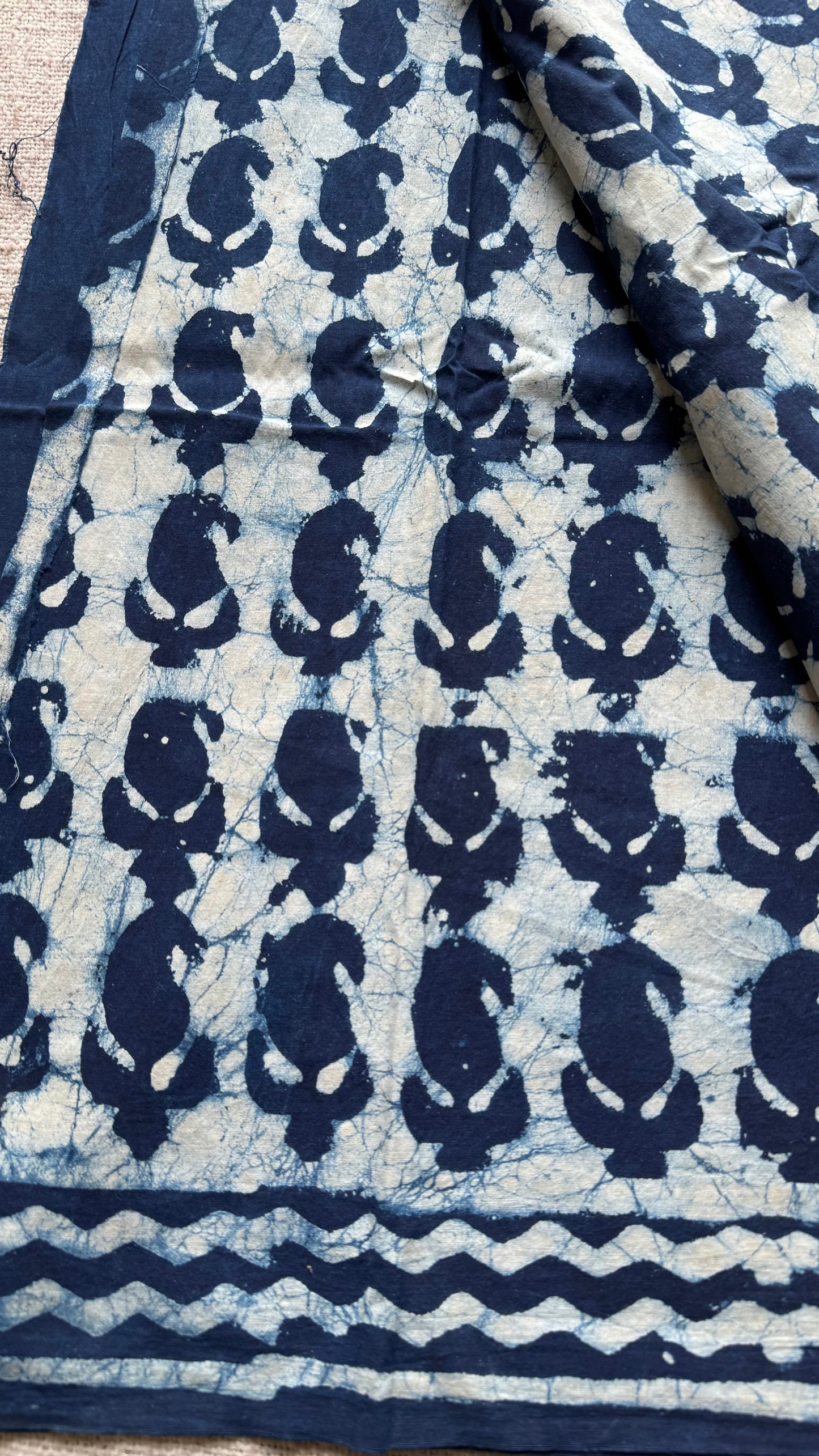 Beige with indigo paisley motifs, block printed soft cotton saree - YCTORCMA10
