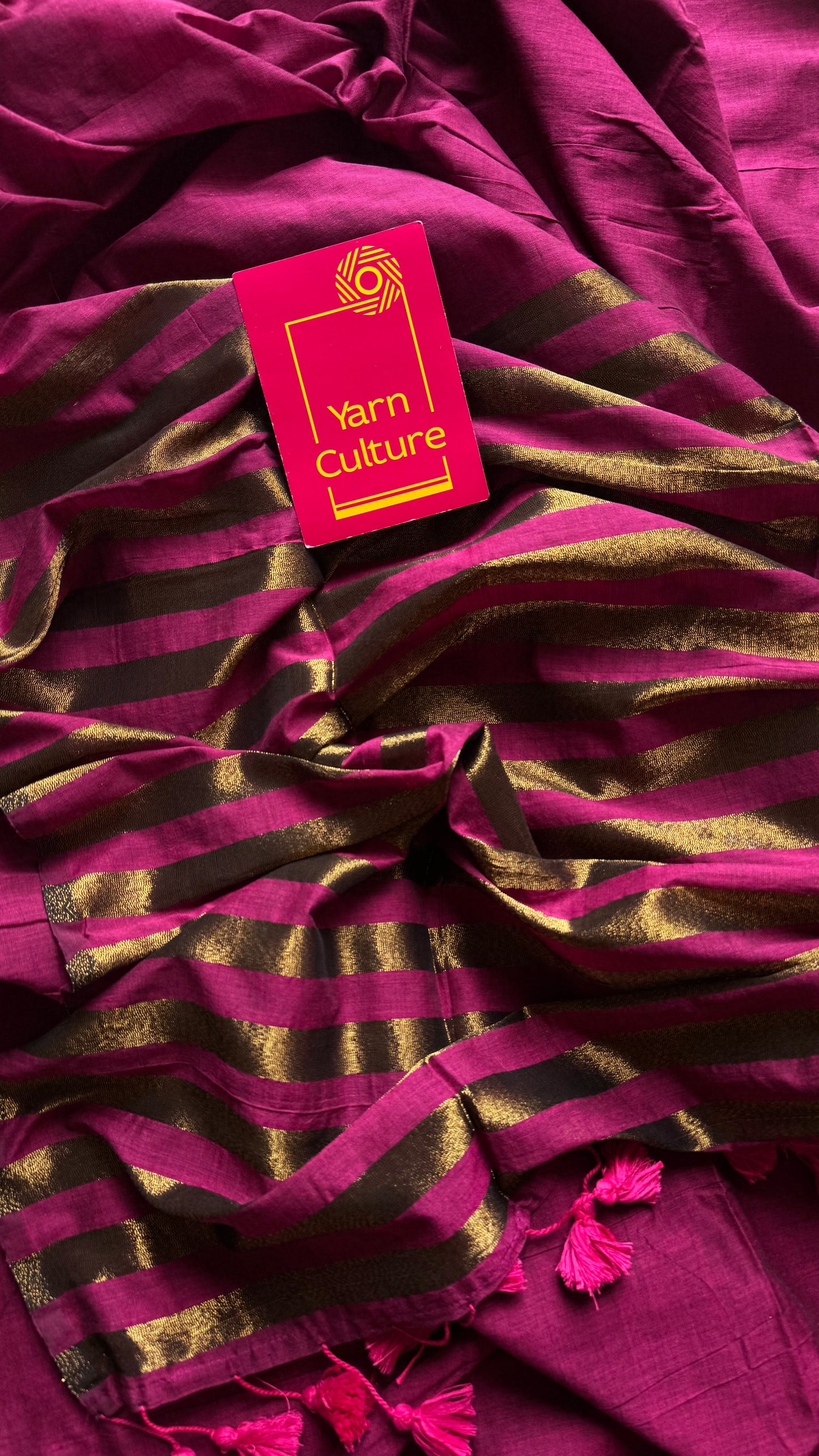 Berry pink khadi with antique gold pallu - YCBCKZPSE07