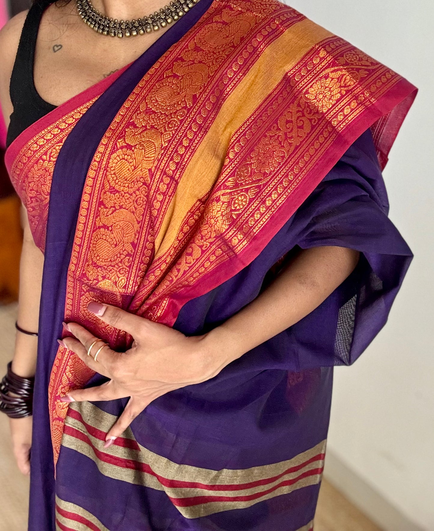 Purple with dark pink wide border, narayanpet soft cotton saree - YCWOTDAUG07