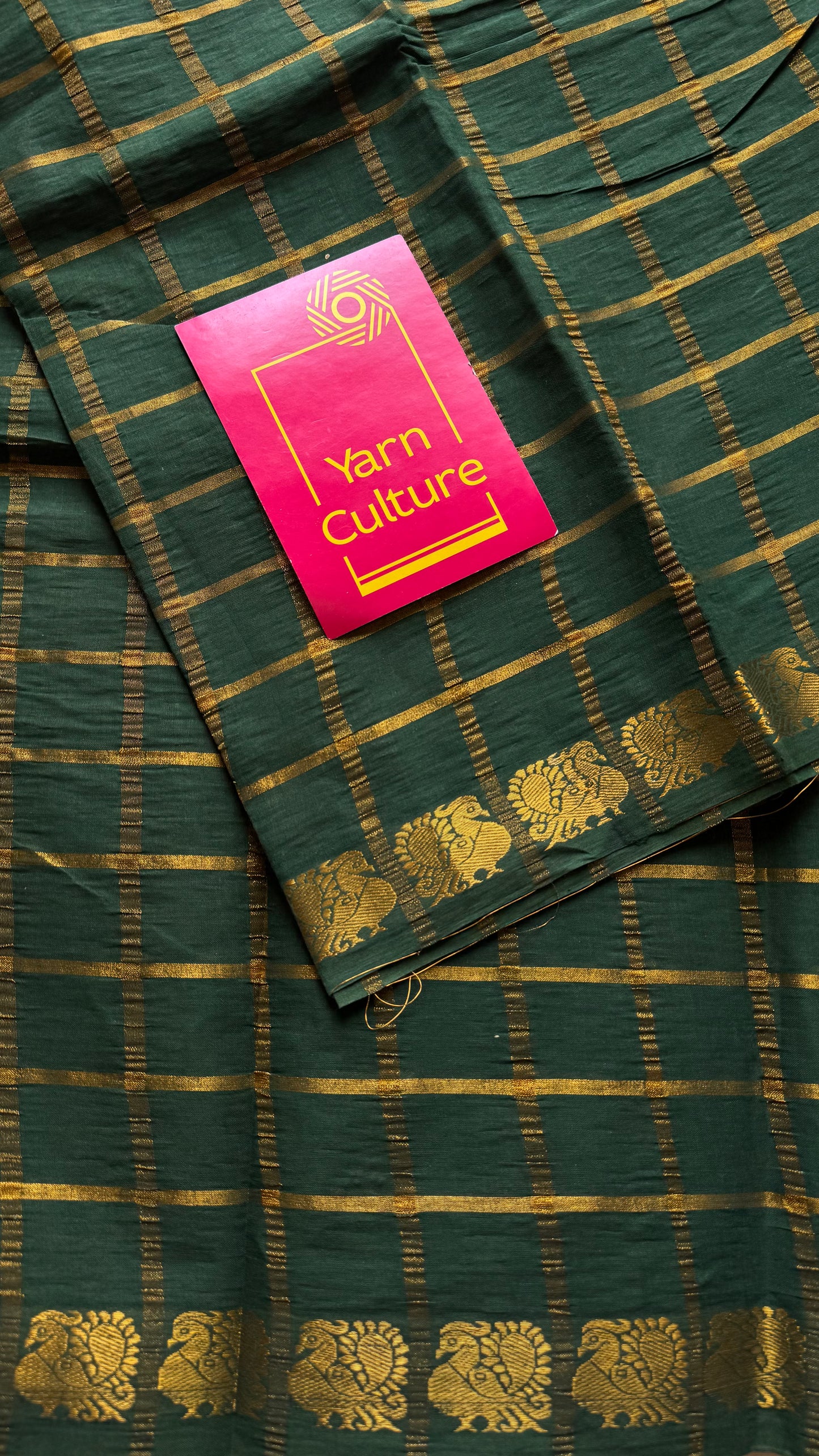 Dark green pavithra kattam kattuchayam dyed madurai cotton saree - YCCOTNMSAP209