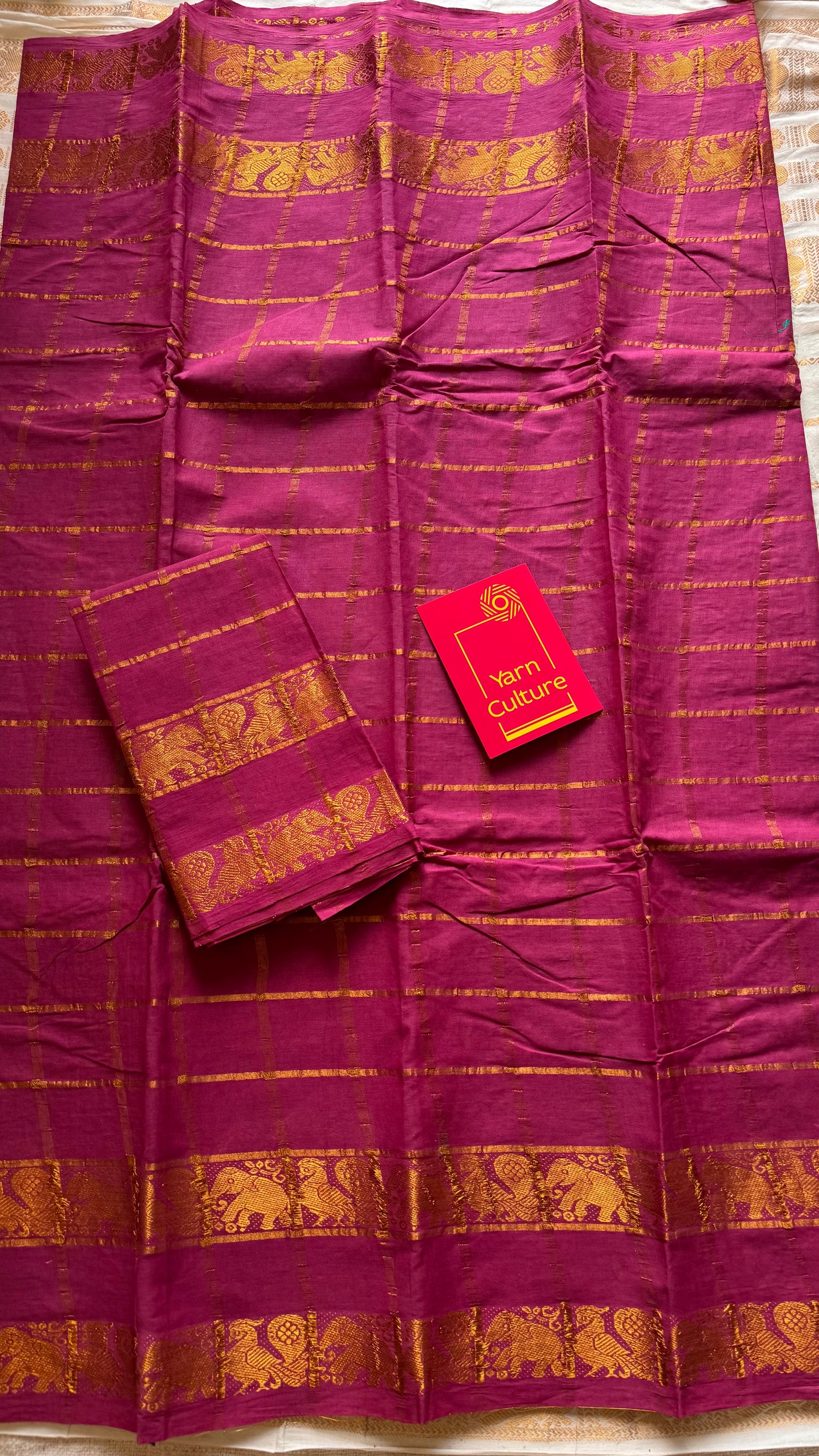 Mauve pink pavithra kattam with motif double border, kattuchayam dyed madurai cotton saree - YCCOTNMSAP178