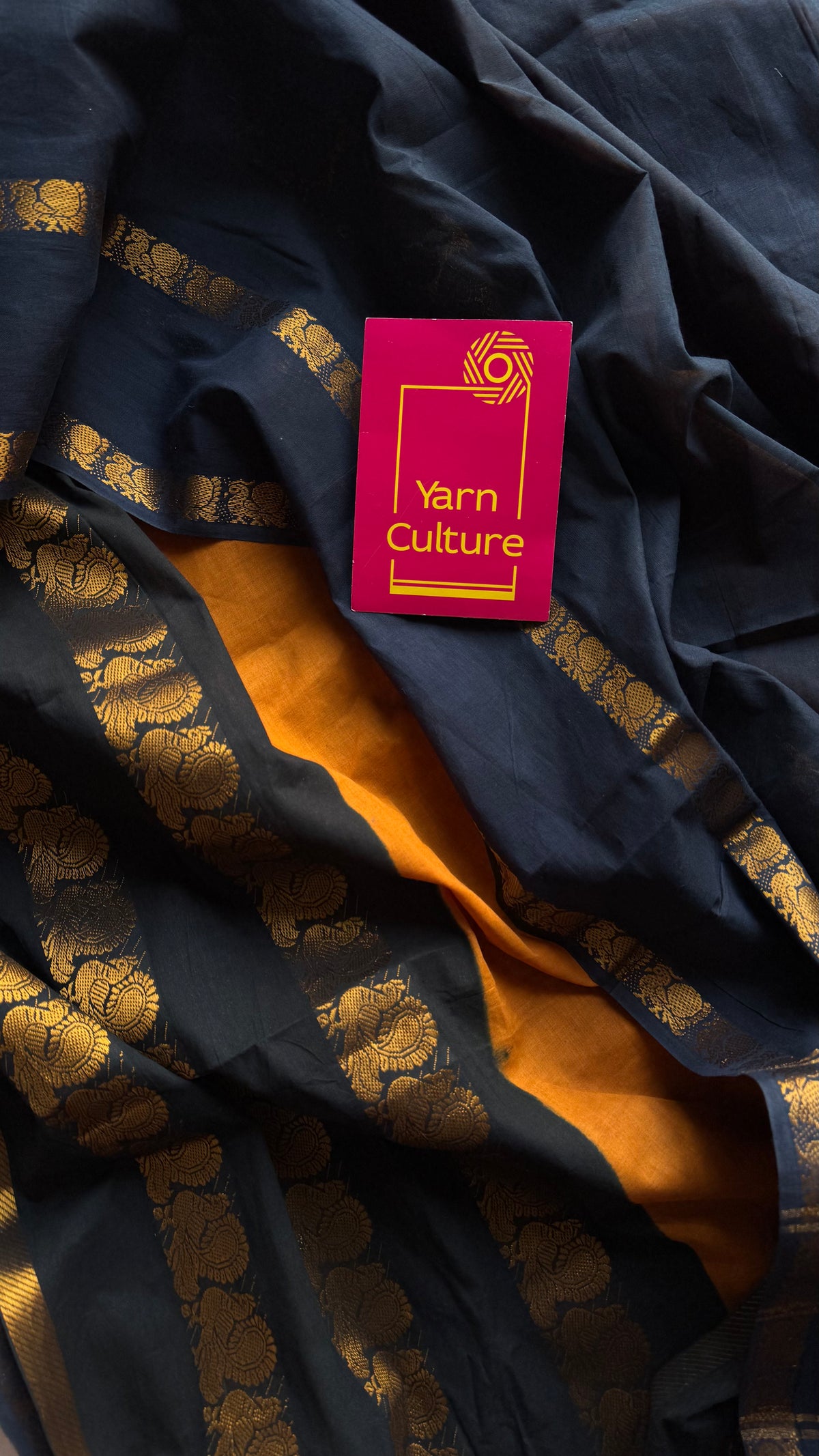 Black with turmeric yellow, cotton half and half saree - YCCOTNIDOC139