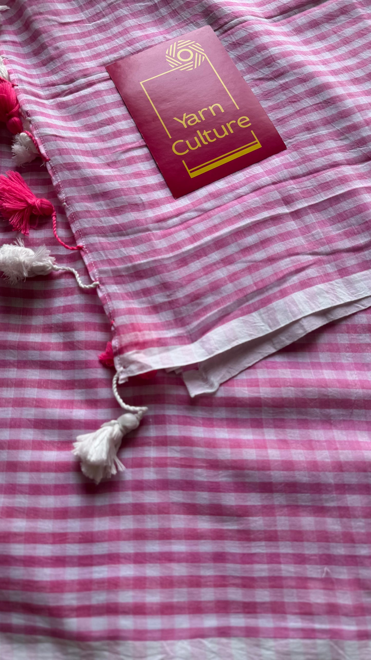 Light pink and white checkered mul cotton saree  - YCBCMCCMA28