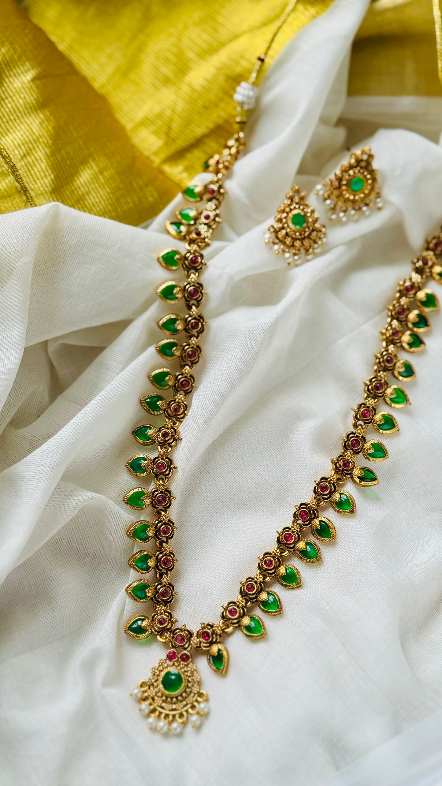 Long palakka neckpiece with earrings - YCGPNP730
