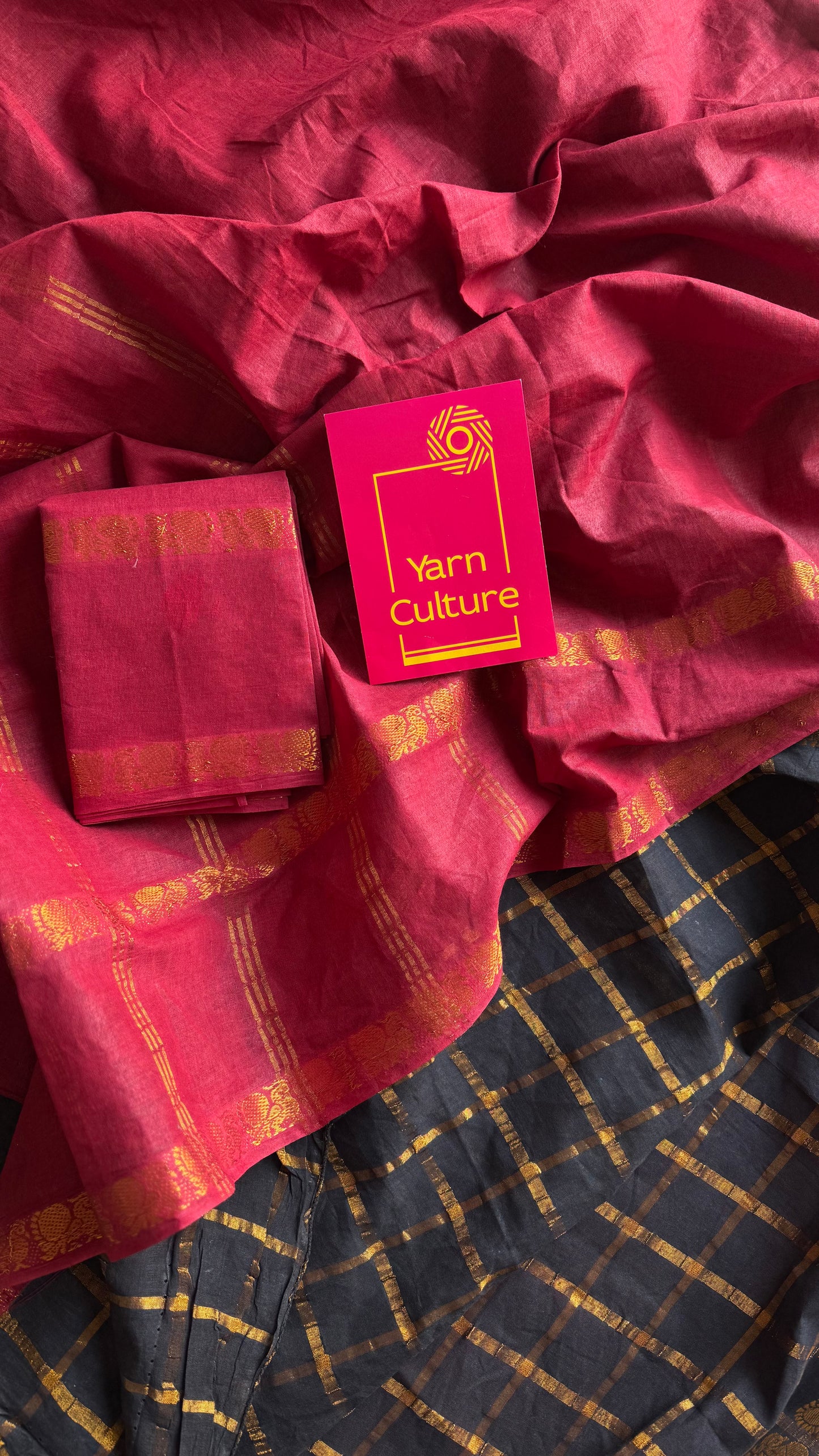 Silai (சிலை) : red with black, sungudi cotton - YCENOID09