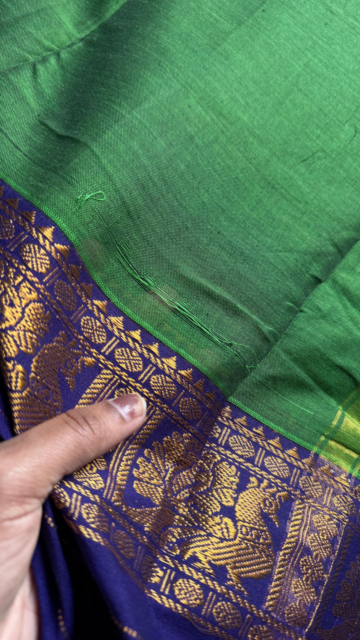 Green with blue border, premium narayanpet soft cotton - YCWOTDNPFE27