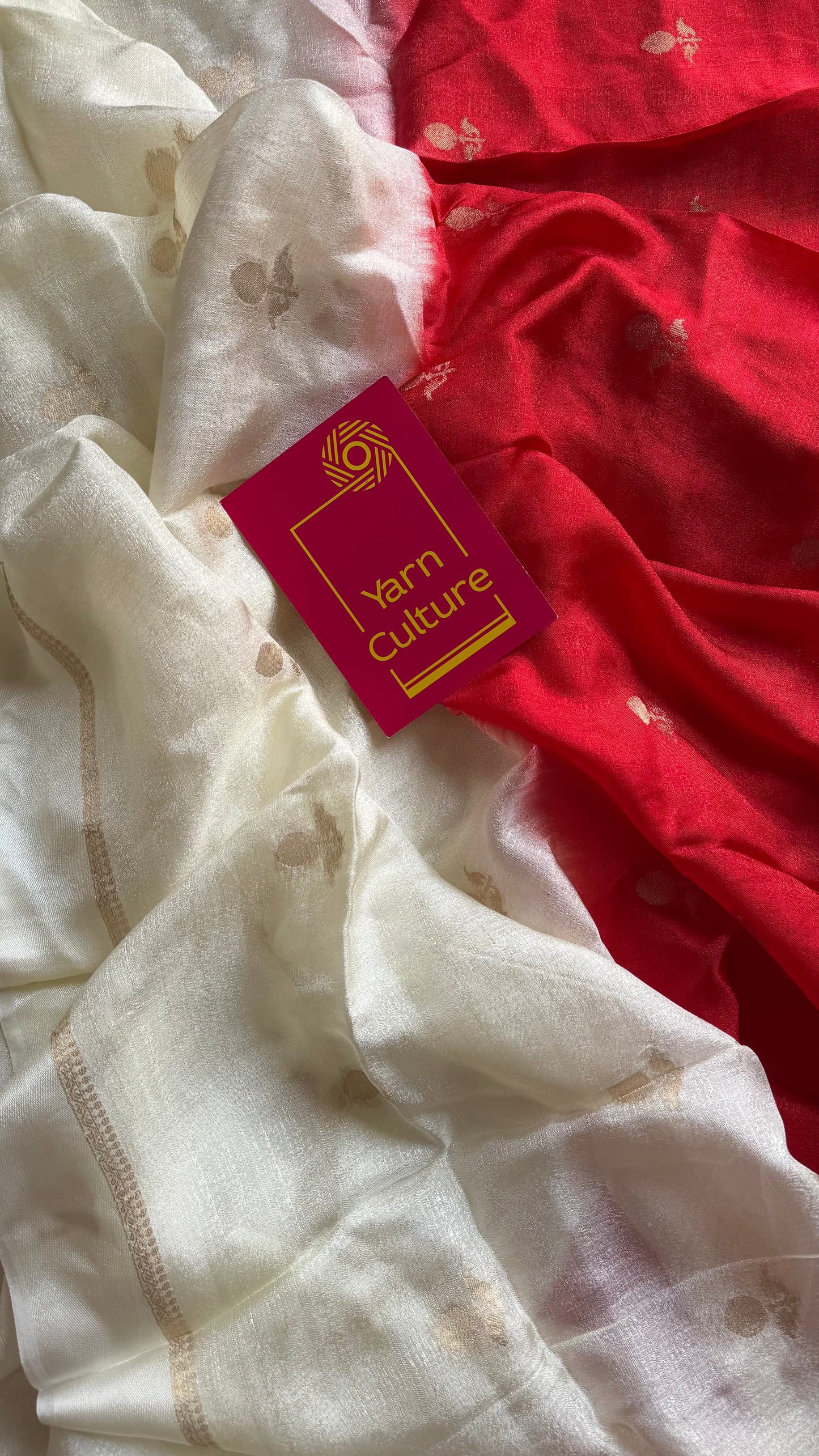 White red dual tone in viscose soft silk with satin border, jacquard zari motifs - YCDOSFE197