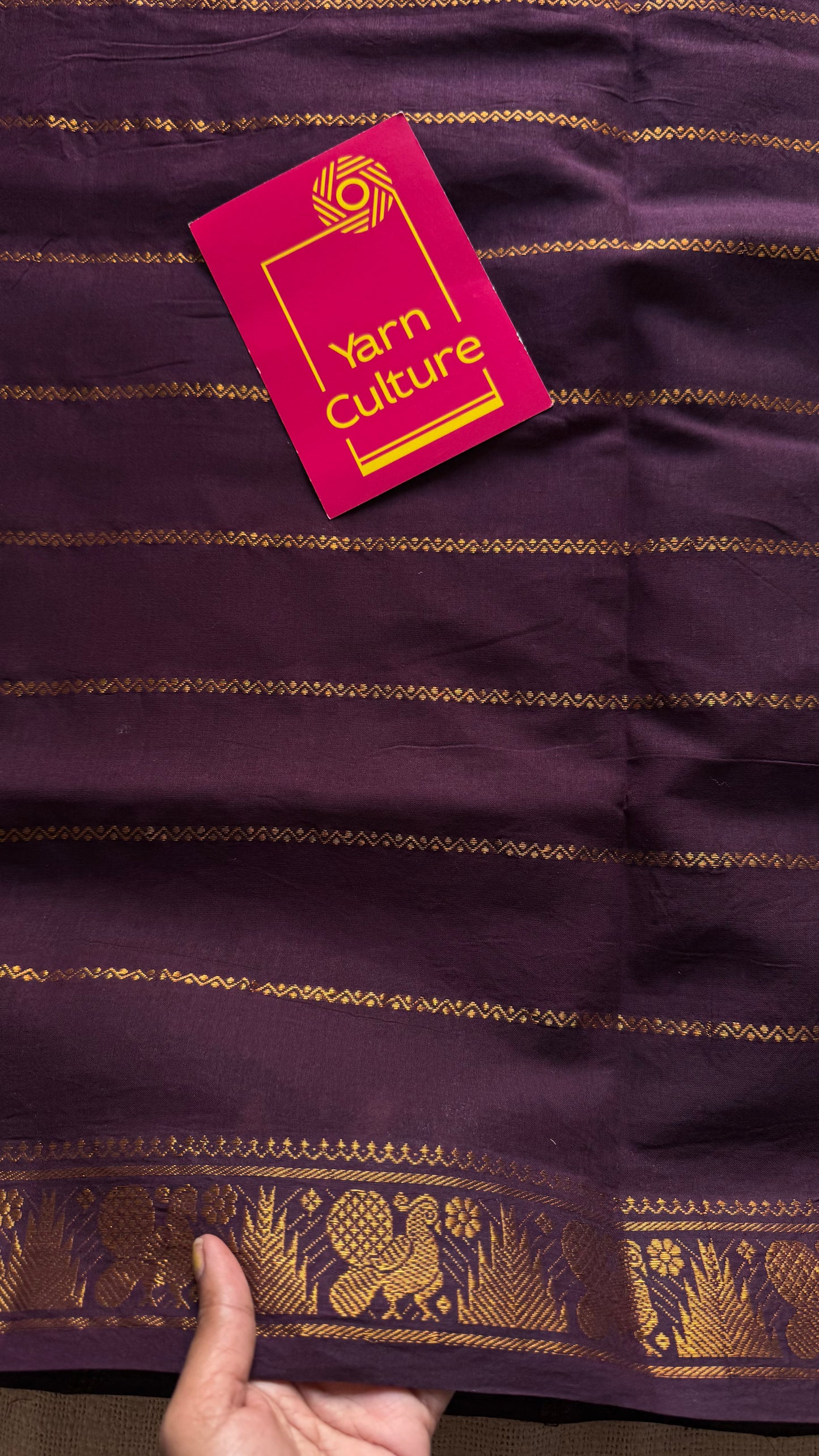 Purple brown velthaari patterned kattuchayam dyed madurai cotton saree - YCCOTNMSFE133