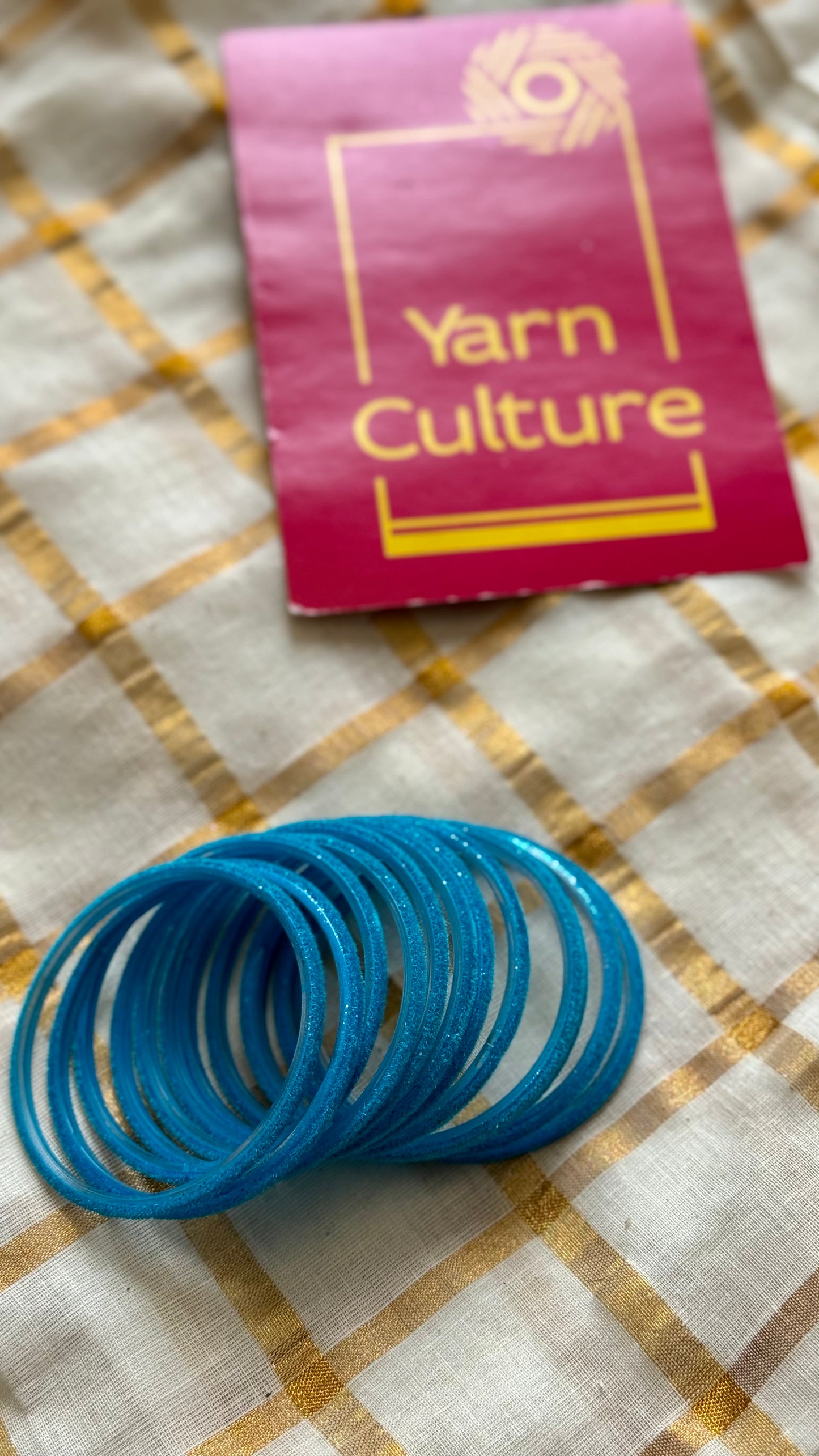 Light blue velvet glass bangles, set of 12 - YCBANGL389