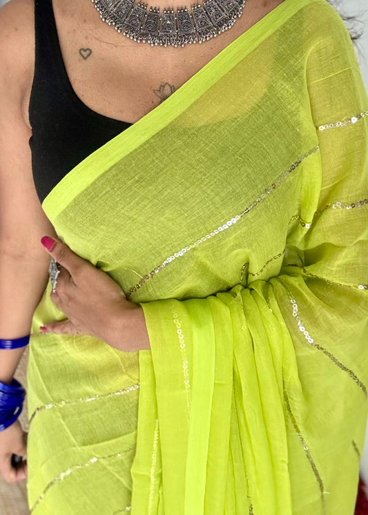 Lime green mul with silver sequins - YCBCMCLSE60