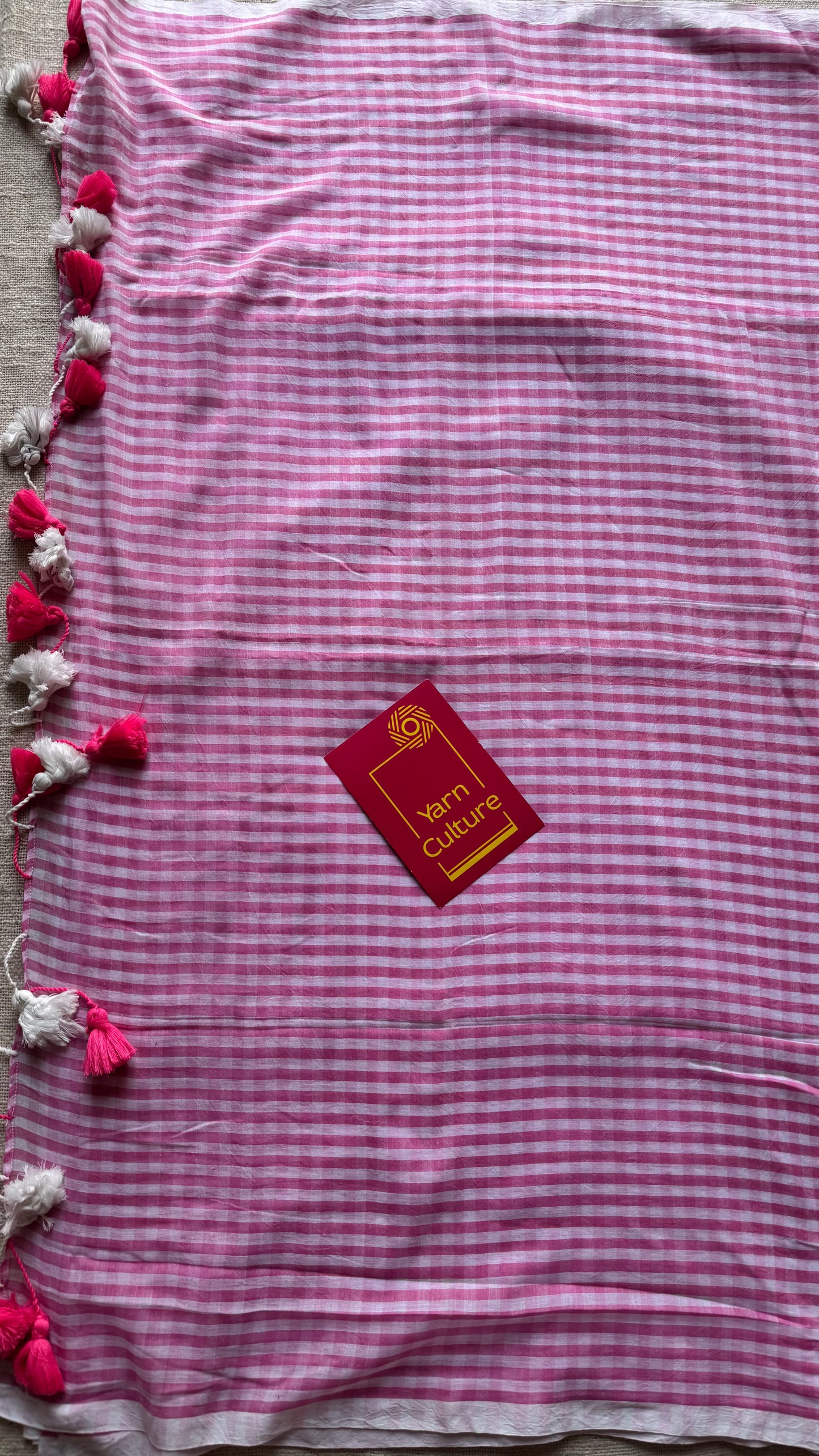 Light pink and white checkered mul cotton saree  - YCBCMCCMA28