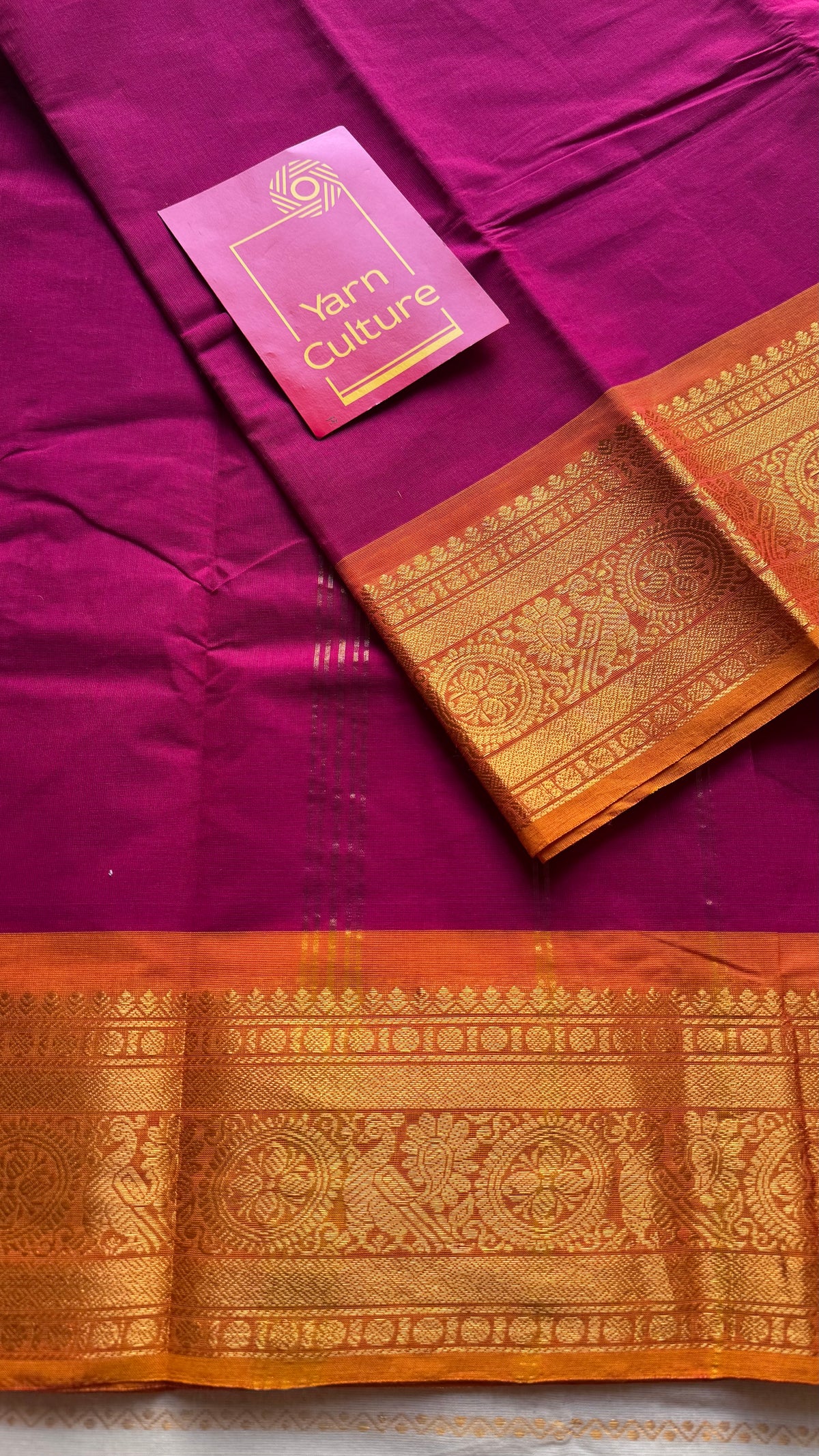 Magenta with turmeric yellow zari border chettinad cotton saree - YCCOTNCKSE17