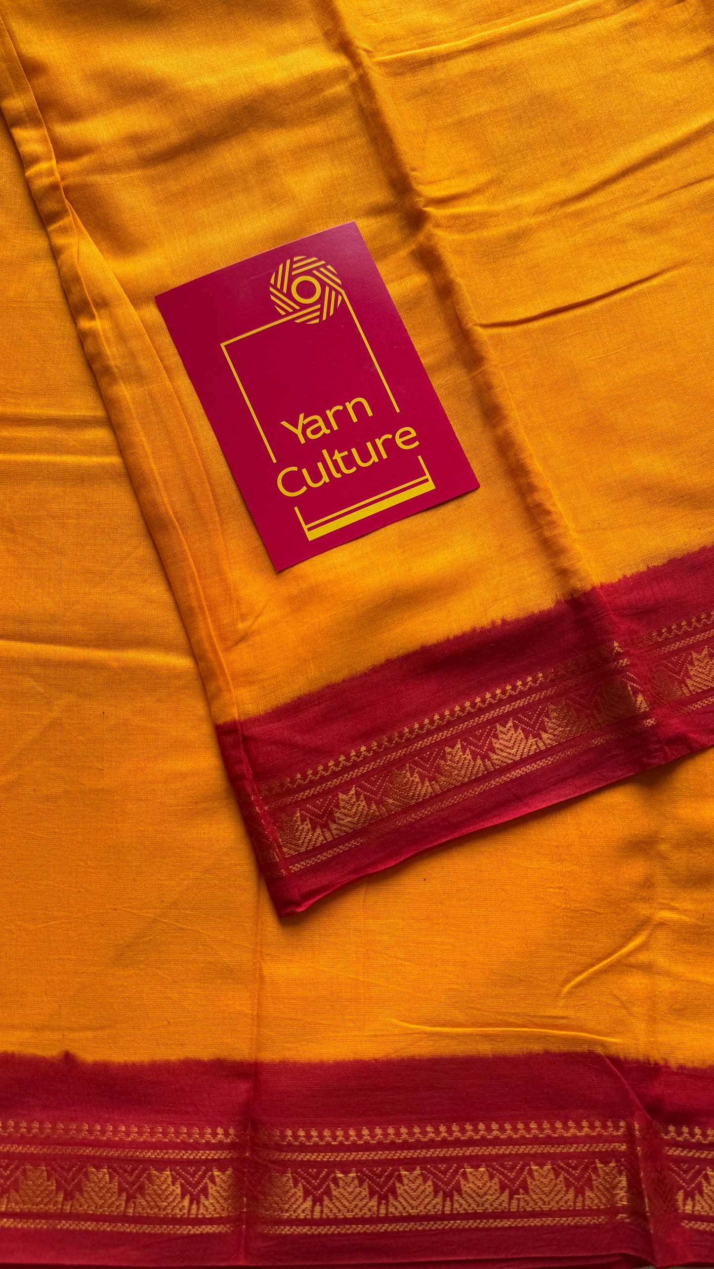 Yellow with red contrast, kattuchayam dyed madurai cotton saree - YCCOTNMA241