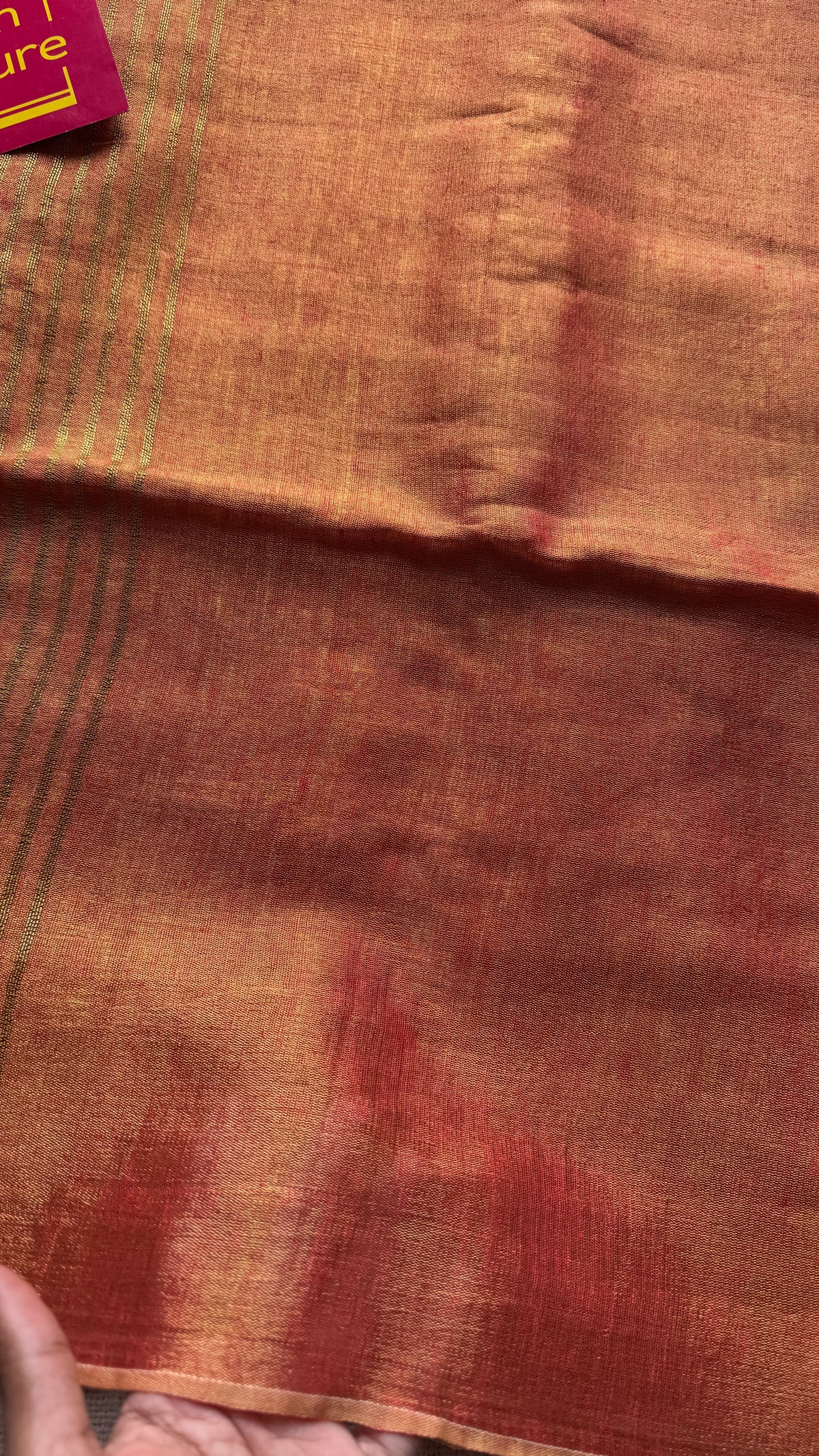 Orange with gold, dual tone metallic tissue linen saree - YCBCLTOC58