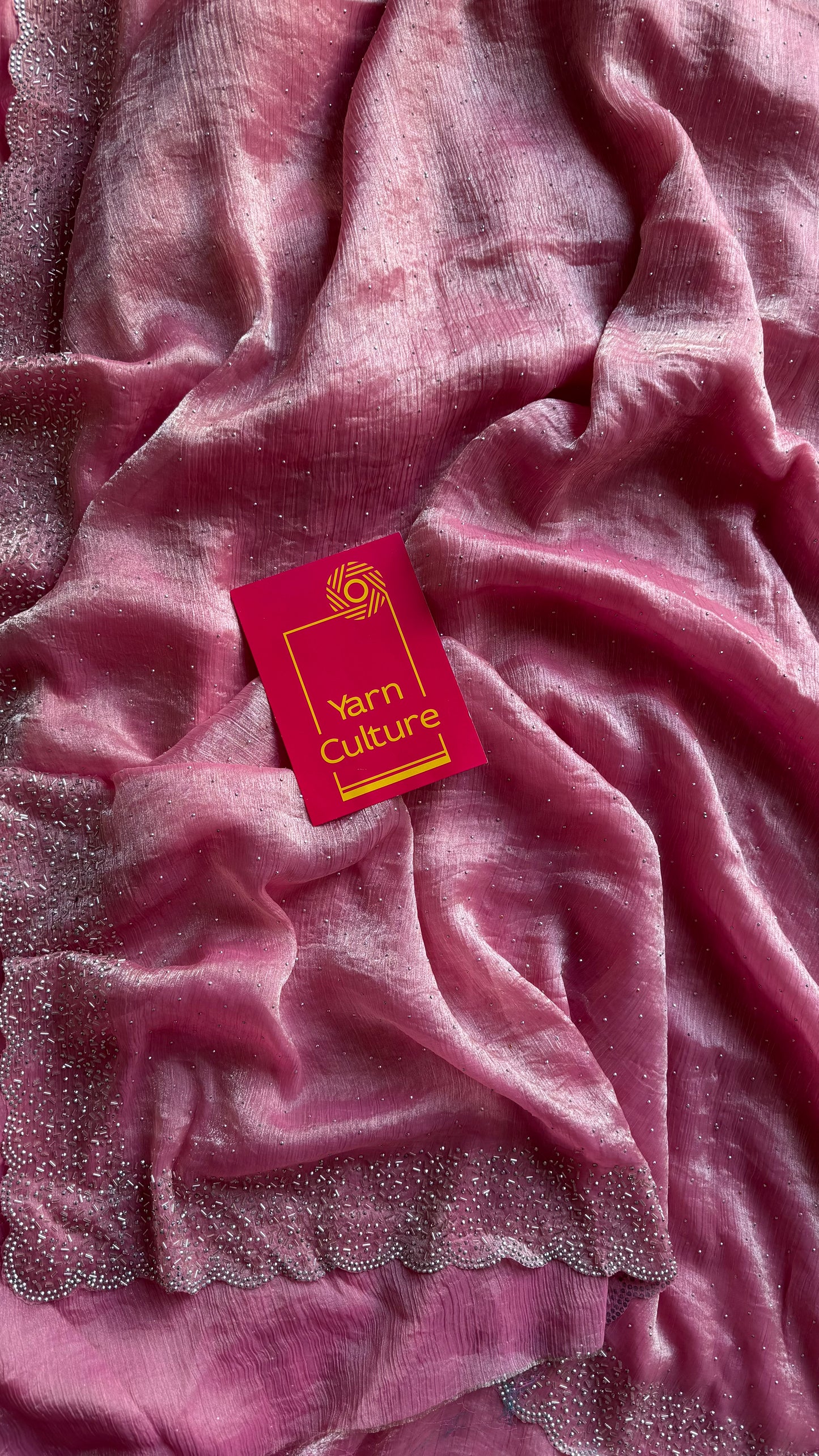 Candy Pop - pink dual tone space silk, jarkhan stone work - YCDOSNO37