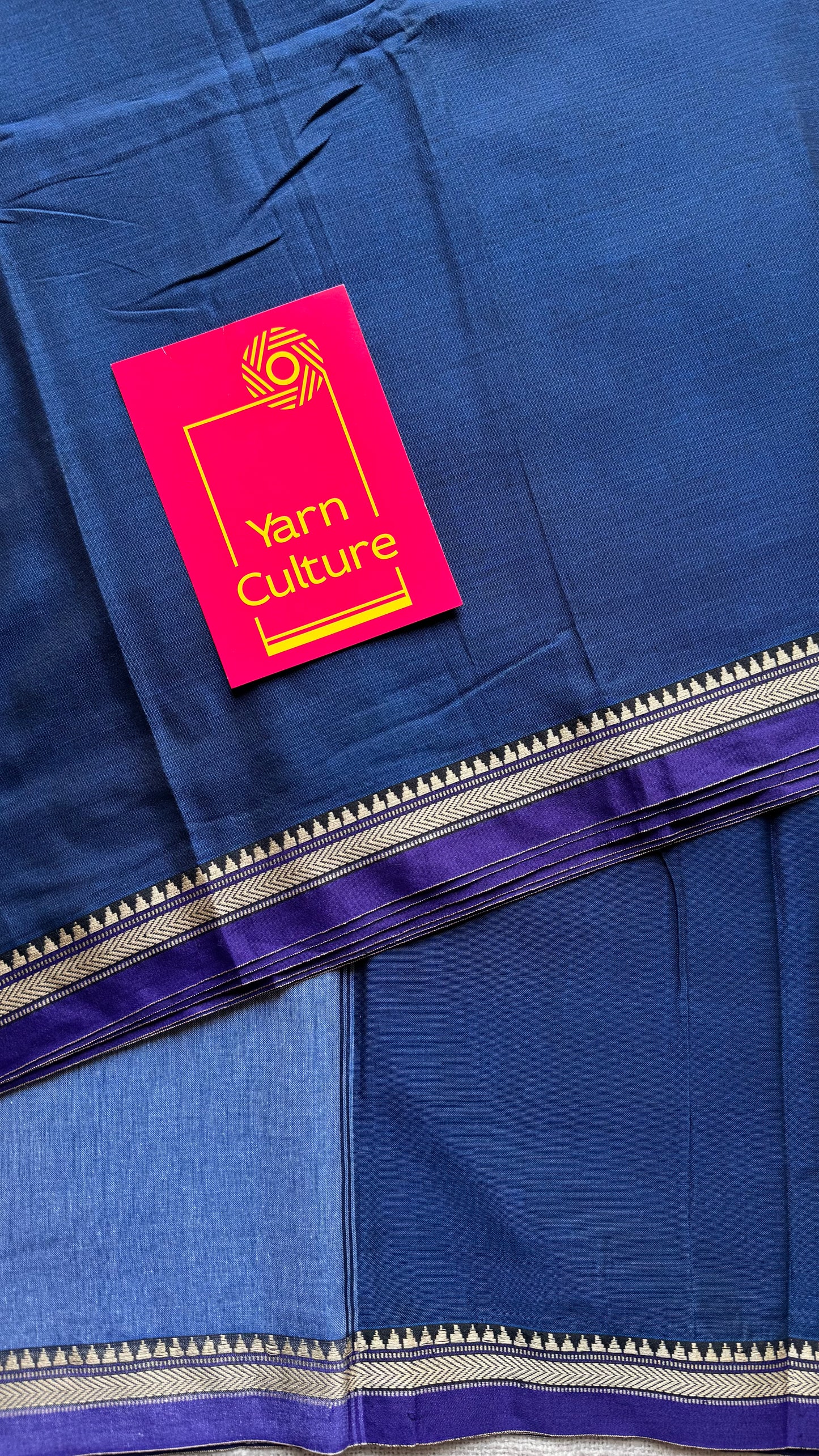 Navy blue with purple border narayanpet saree, soft cotton - YCWOTDNPFE35