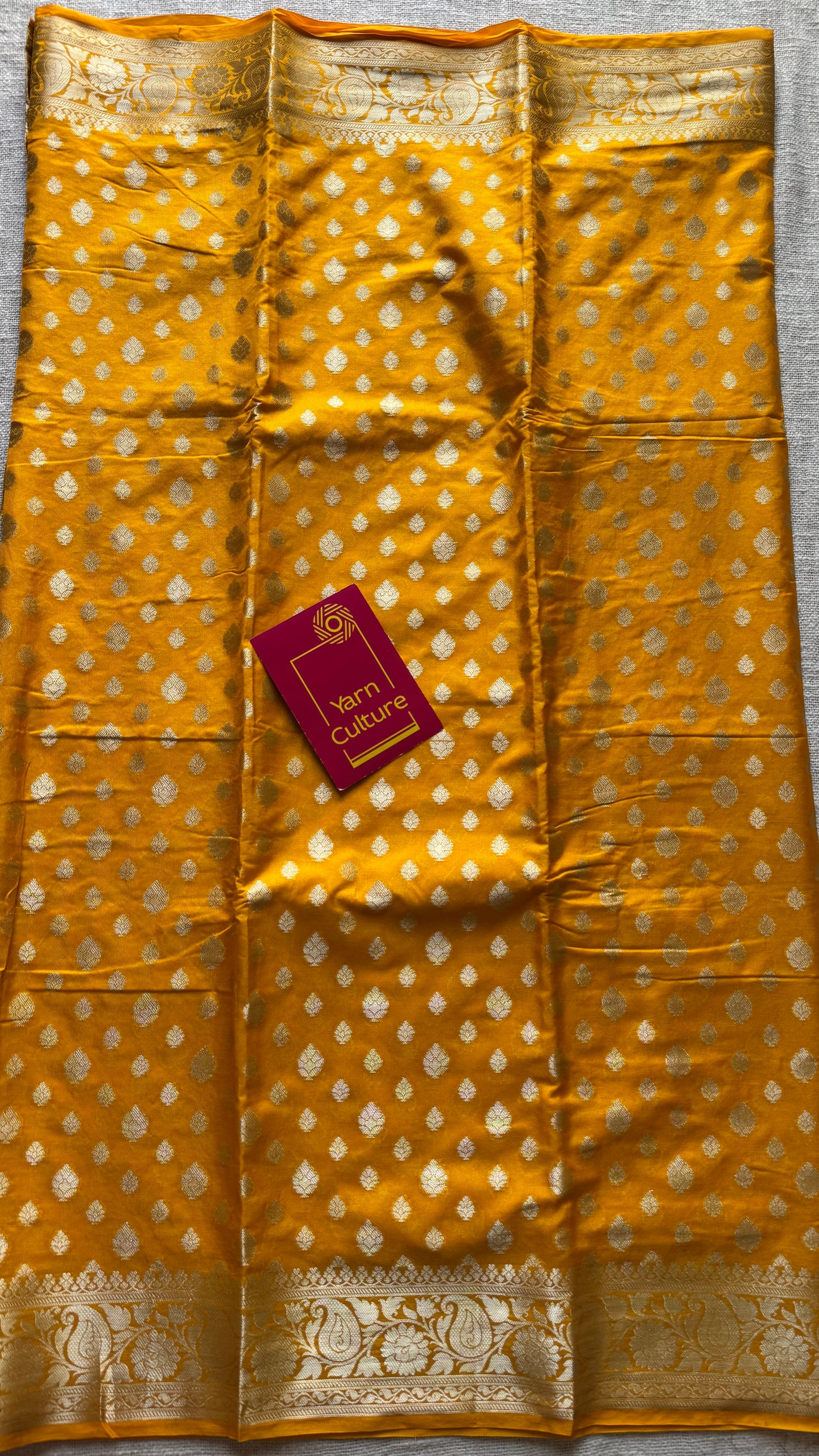 Orangish dark yellow, silver buttas and zari, Banarasi semi-silk - YCDESE35