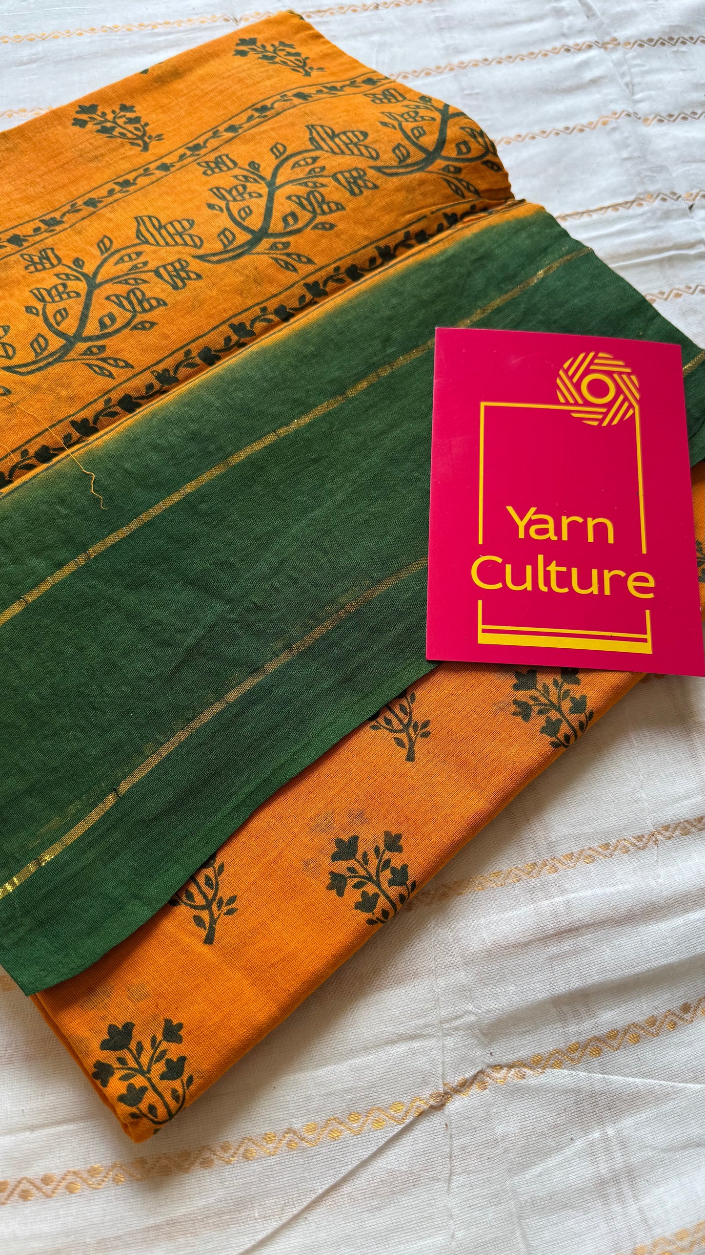 Mango yellow with green contrast, kattuchayam dyed madurai cotton saree - YCCOTNMA245