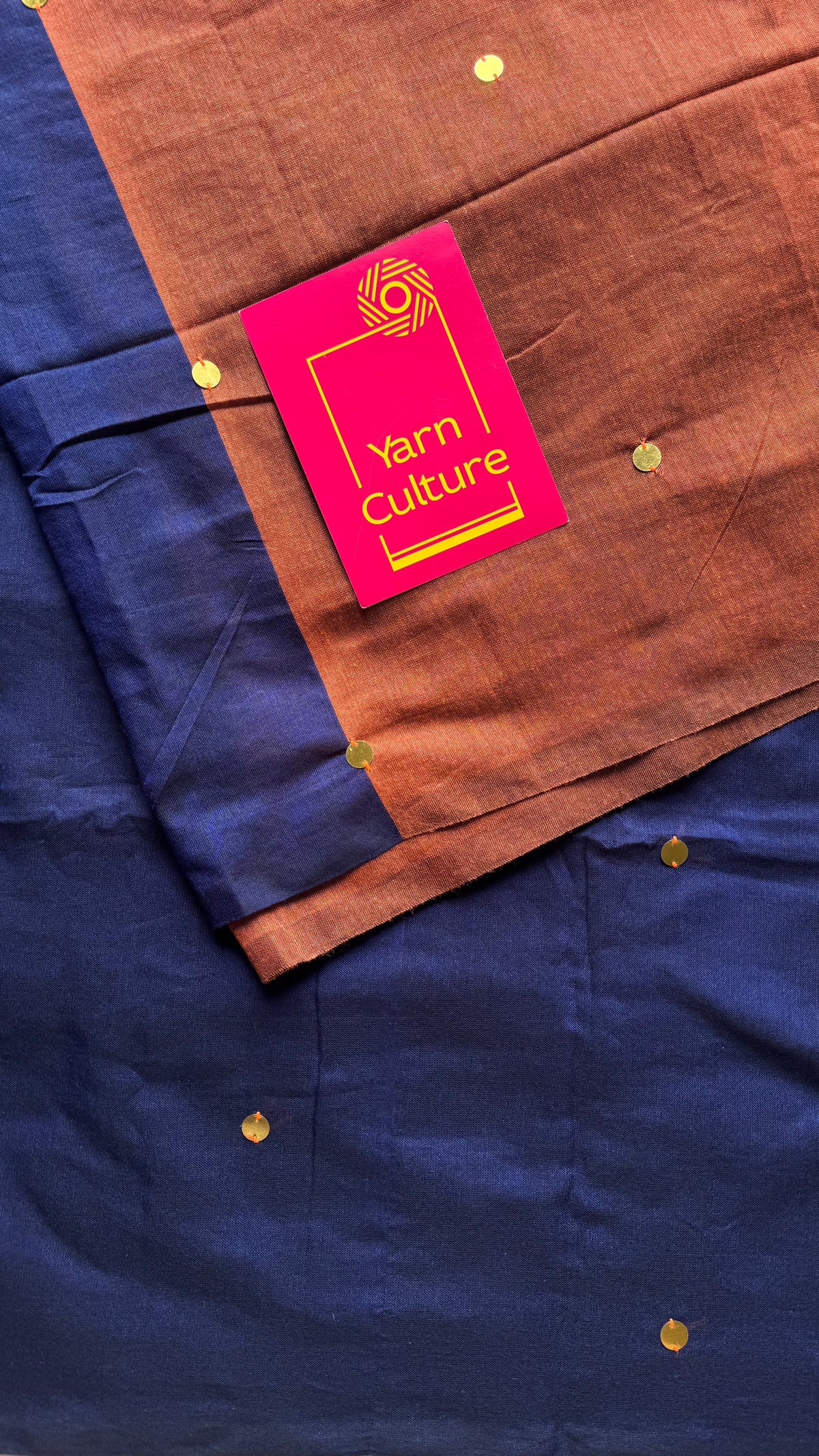 Orange with blue contrast pallu, gini sequins, soft cotton saree - YCBCSCOC08