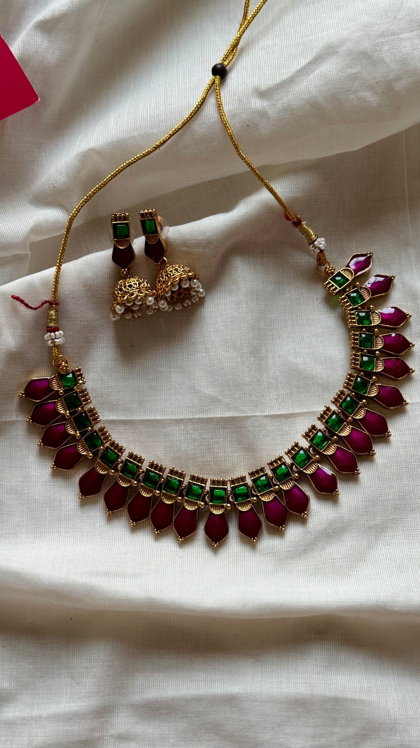 Purple pink (vadamalli) nagapadam neckpiece, with earrings - YCGPNP616