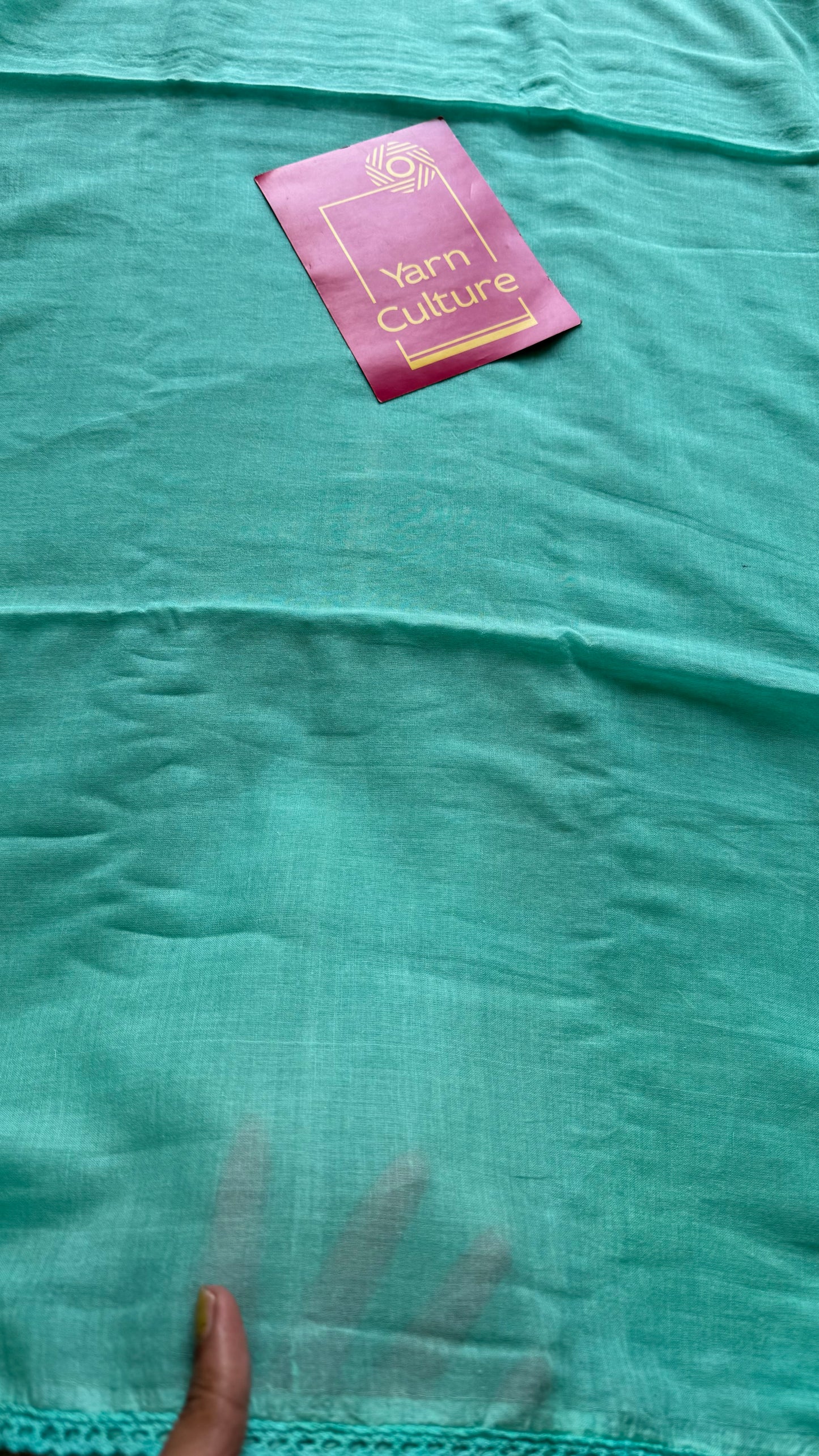 Turquoise plain mul saree with lace border - YCBCMCFE403