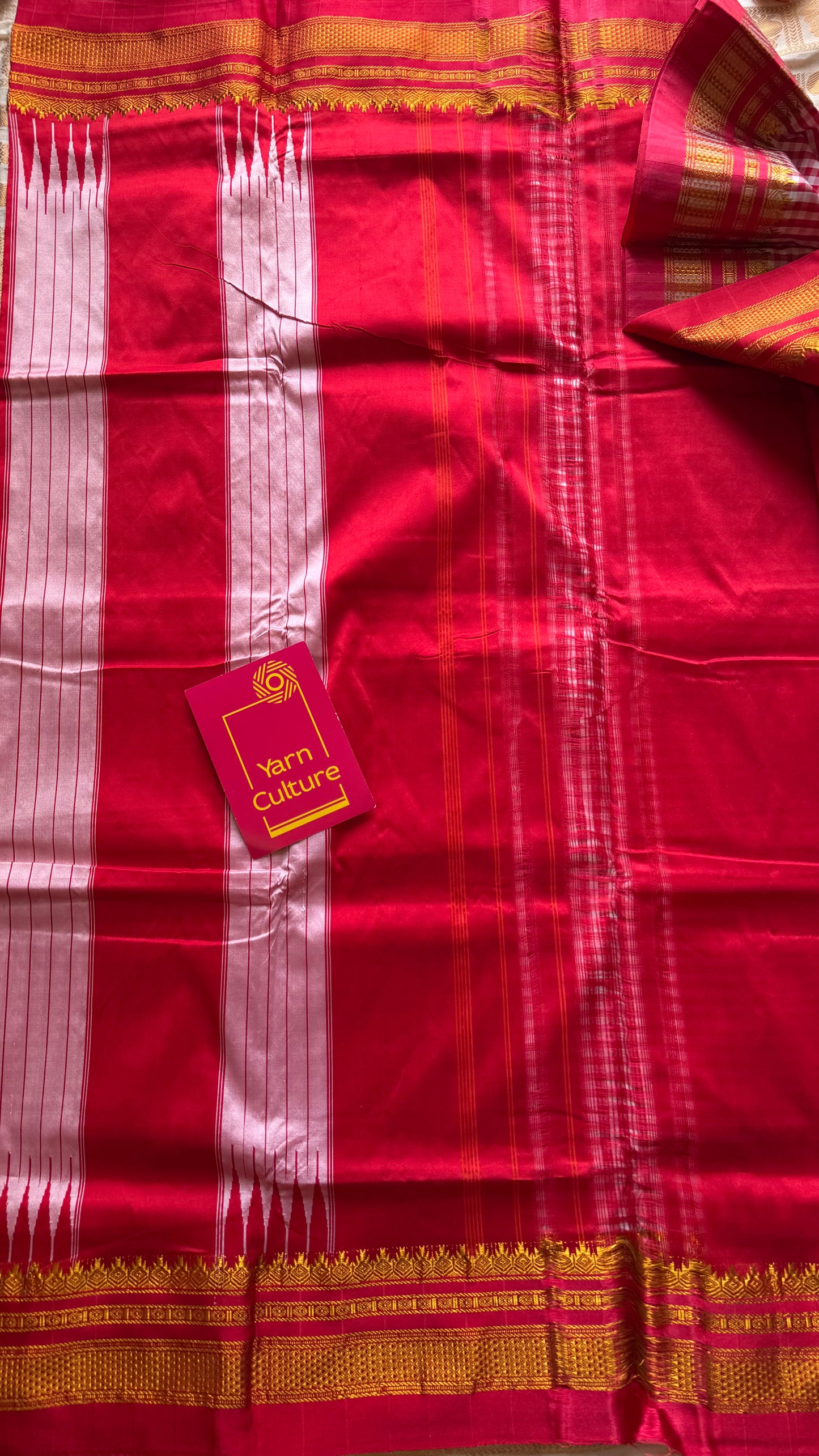 llkal red and white checks with chikki paras border, soft cotton with art silk blend - YCLOKICAP229