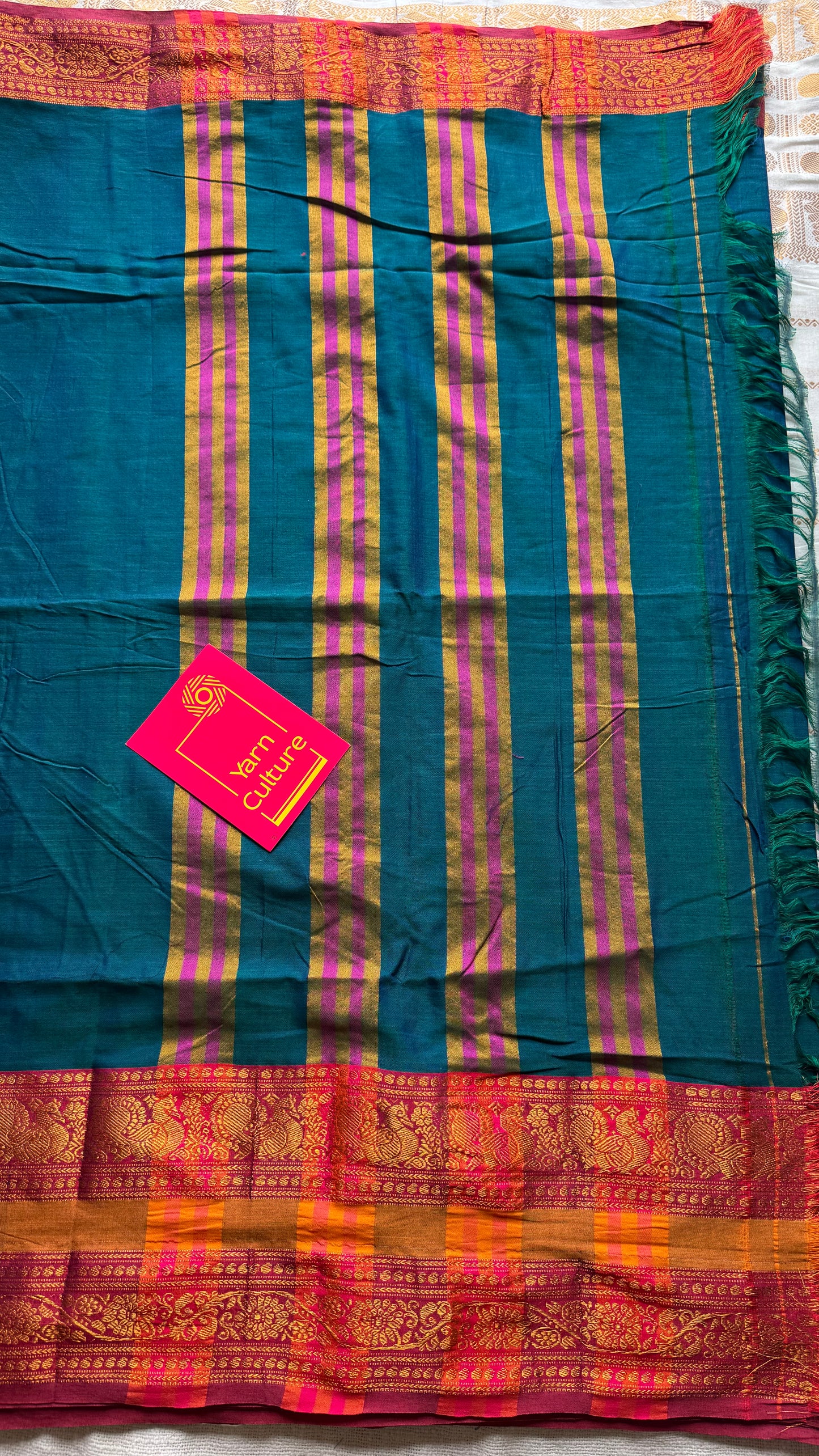 Peacock blue with dark pink wide border, narayanpet soft cotton saree - YCWOTDAUG02