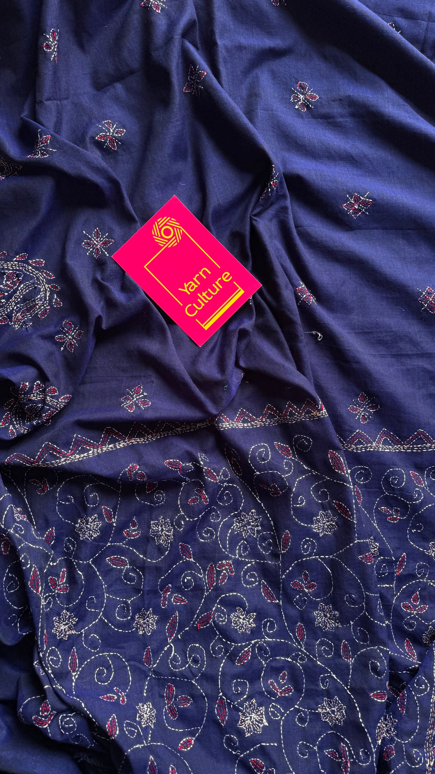 Embroidered blue kantha weave in soft cotton - YCBCKKJA143