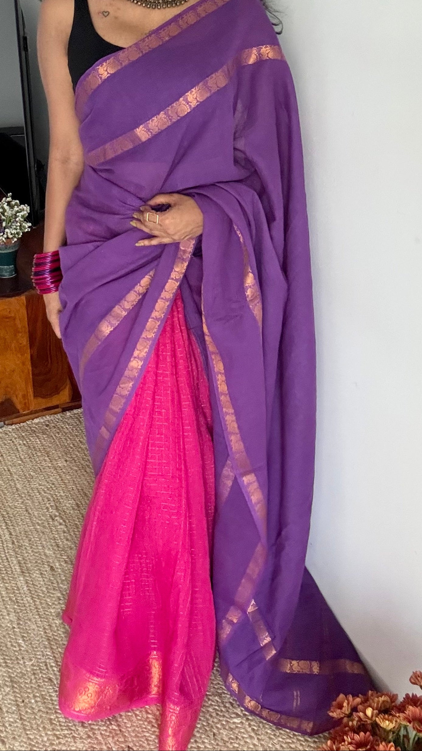 Alli (அல்லி) : purple with pink, sungudi cotton - YCENOID02