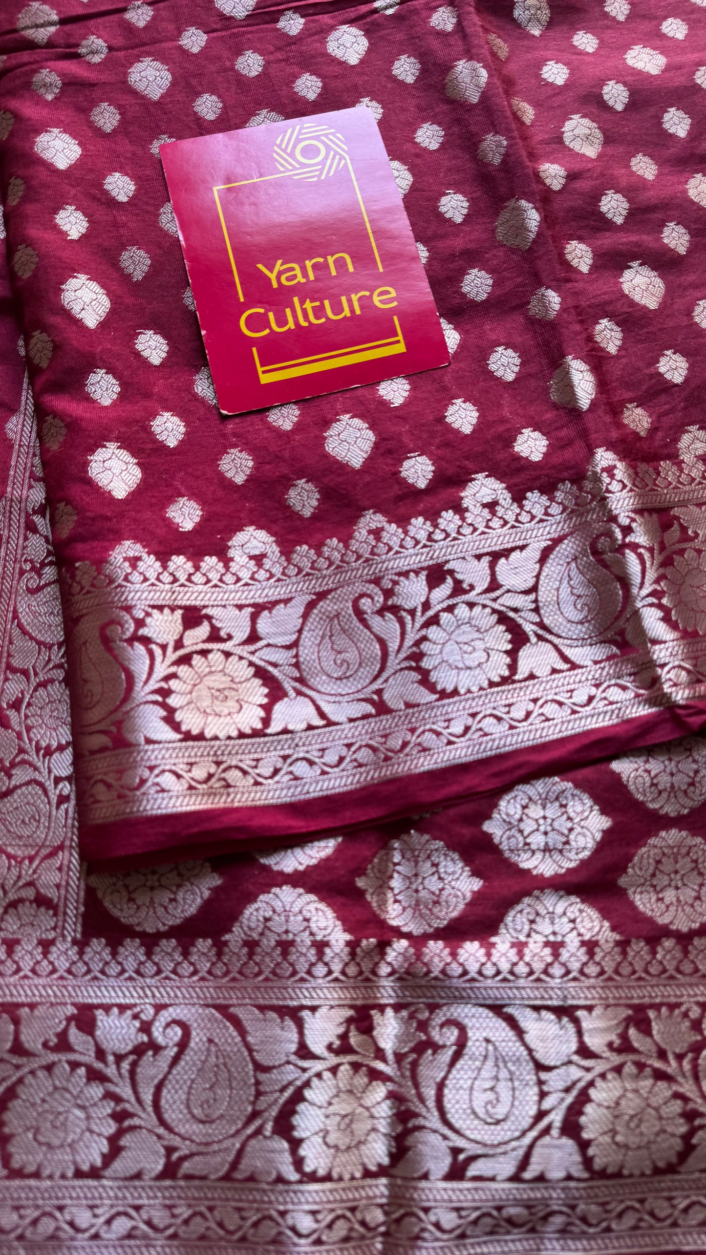 Maroon, silver buttas and zari, Banarasi semi-silk - YCDESE39