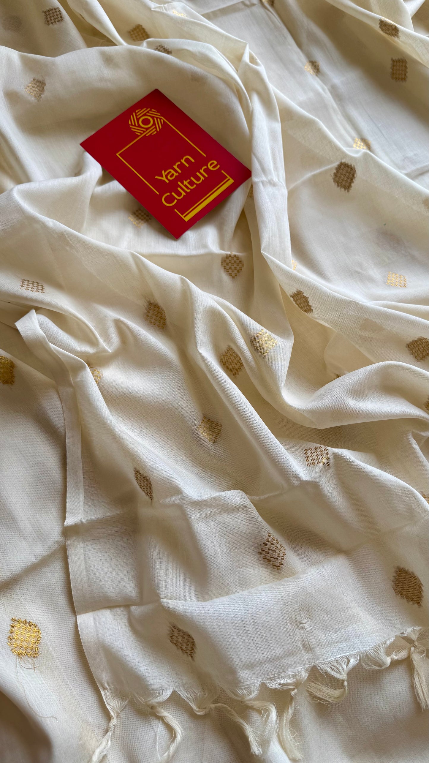 Ivory and gold kerala saree with woven buttas - YCIEON42