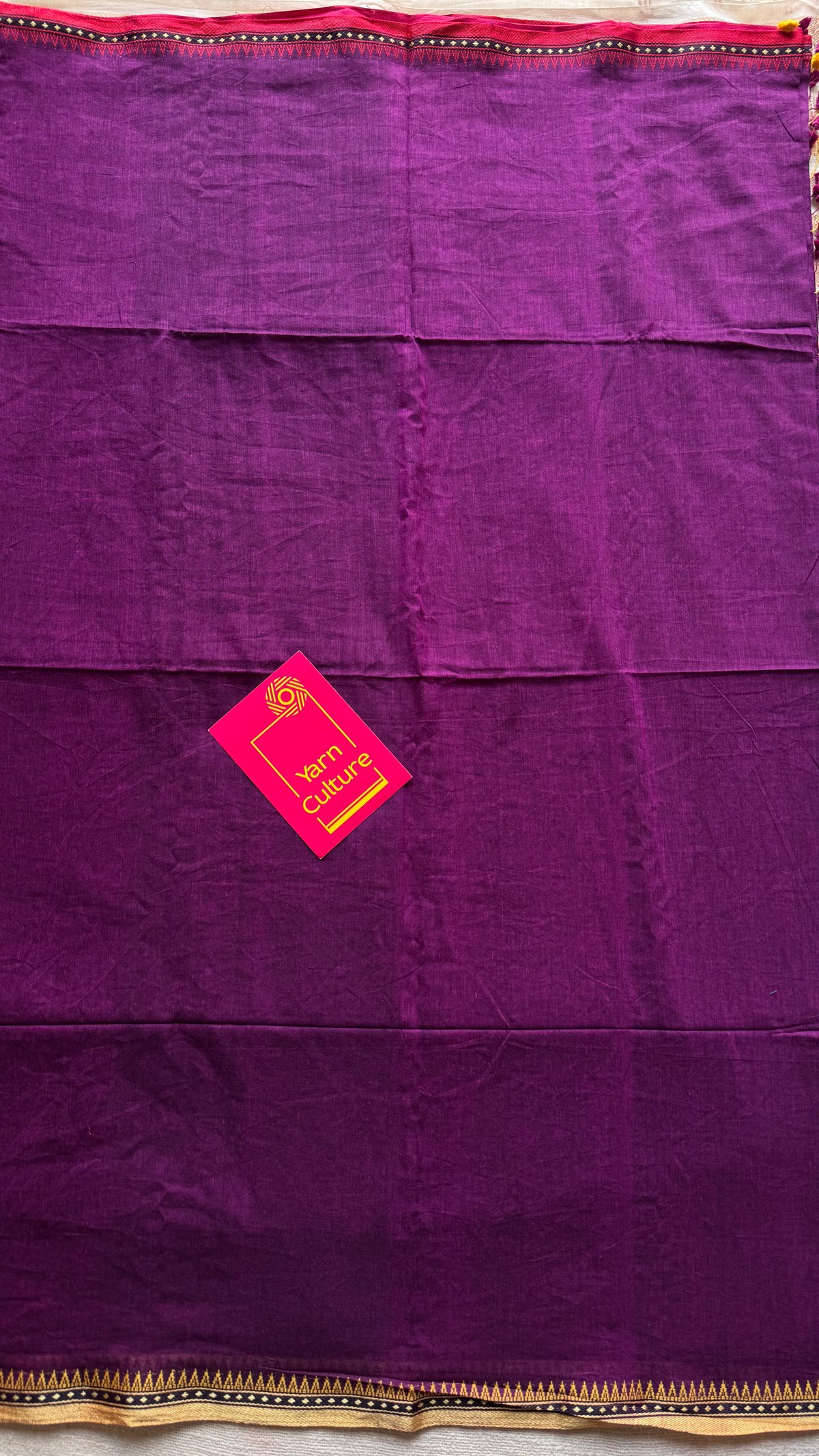 Handloom Bengal soft cotton saree, purple pink with cream and red woven dual tone borders - YCBCMCSE40