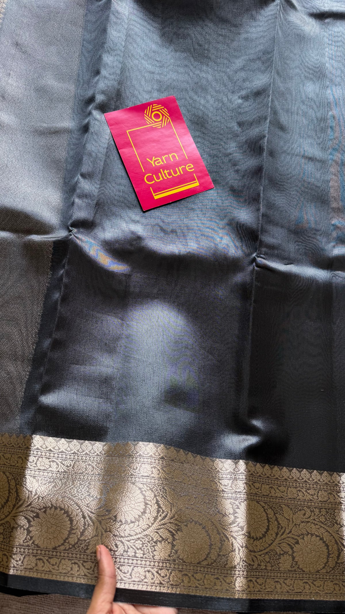 Grey tissue Banarasi saree with zari border - YCBLTOC91