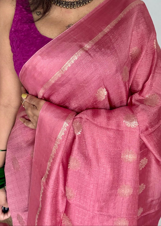 soft silk saree with satin border and jacquard zari motifs, lightweight farewell and partywear saree with elegant drape, flowy saree