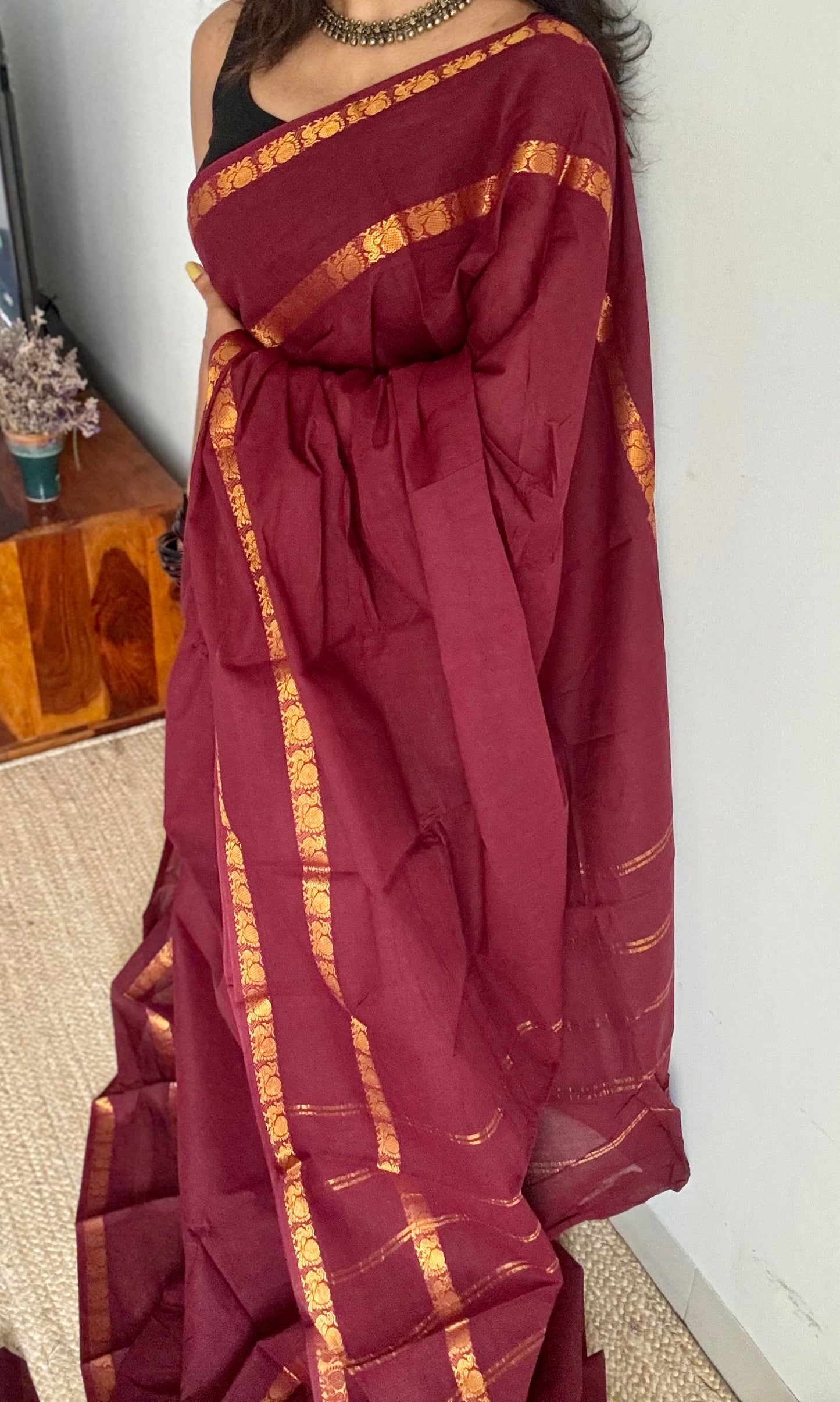 Maroon rettaipettu peacock double border - madurai kattuchayam - YCCOTNSEMS39