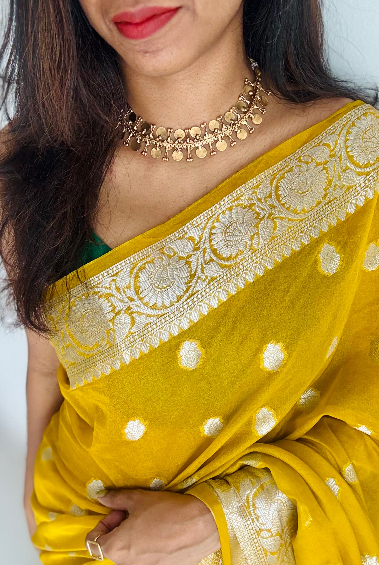 Antique gold three layered coin choker neckpiece, with earrings  - YCAGNP260