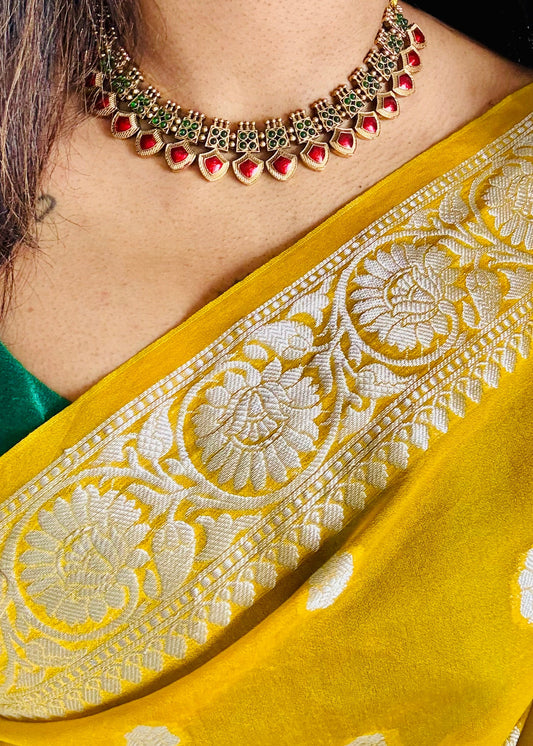 Red palakka neckpiece with earrings - YCGPNP634