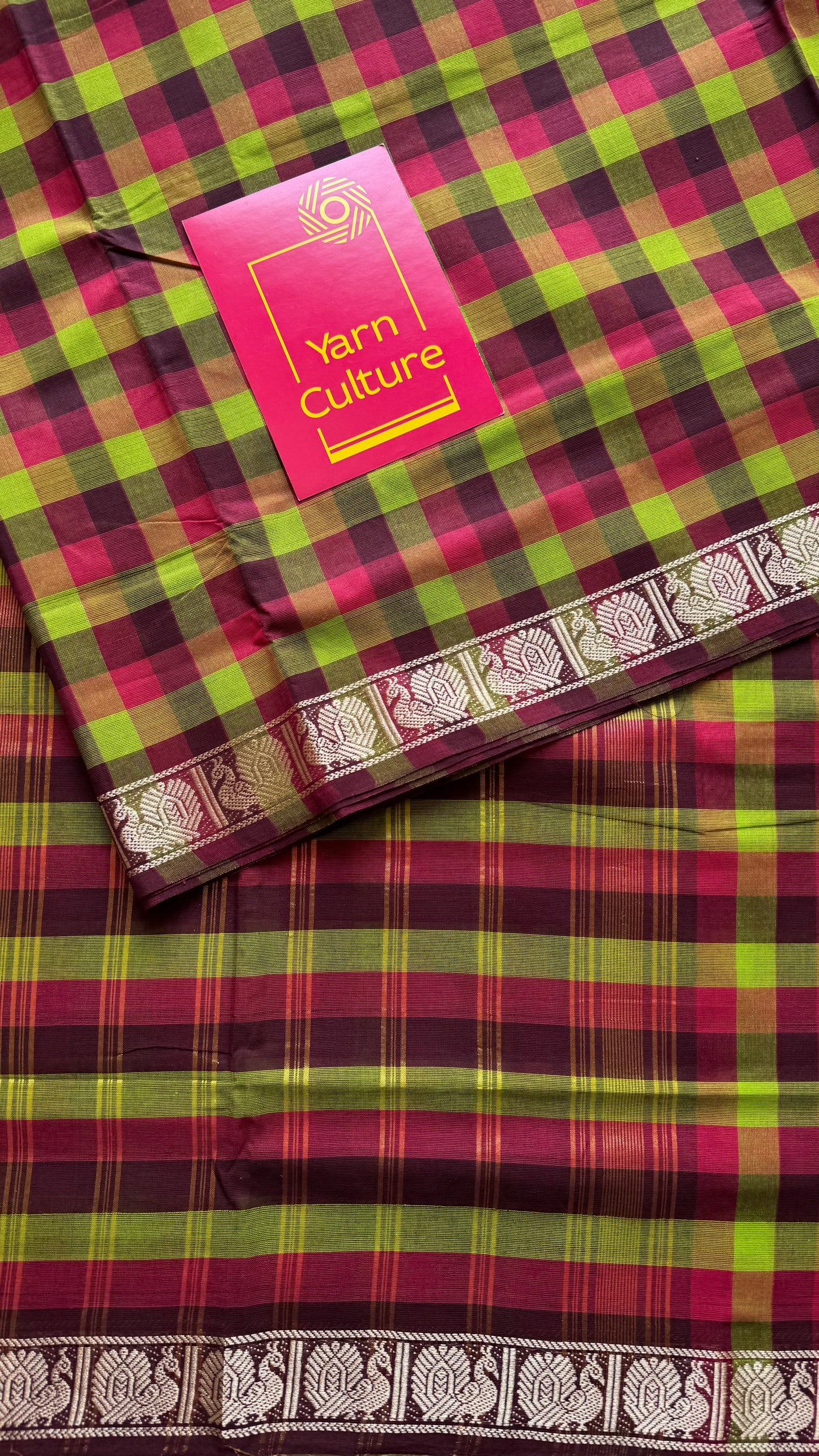 Multicolour Chettinad cotton caree with Paalum Pazhamum checks (Light Green, Green, Maroon & Dark Pink)- YCCOTNCCFE149