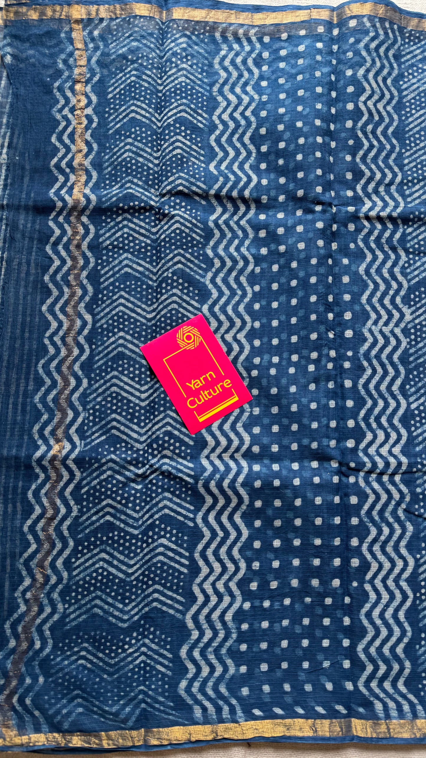 Zig Zag Zindagi - Indigo kota doria saree, with gold zari border - YCTORKDAP05