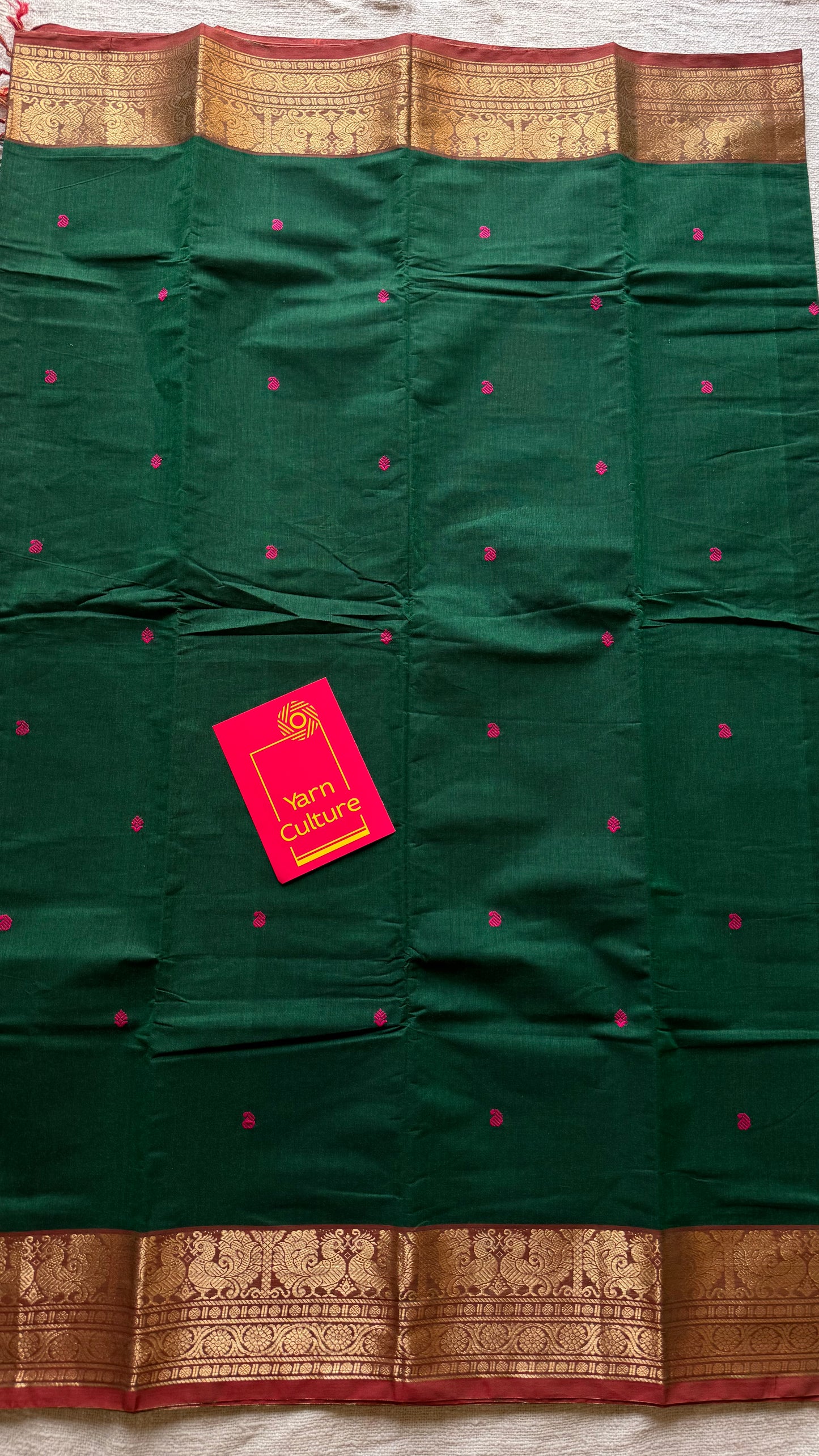 Dark green and brick red contrast, kanchi cotton saree - YCCOTNMA323