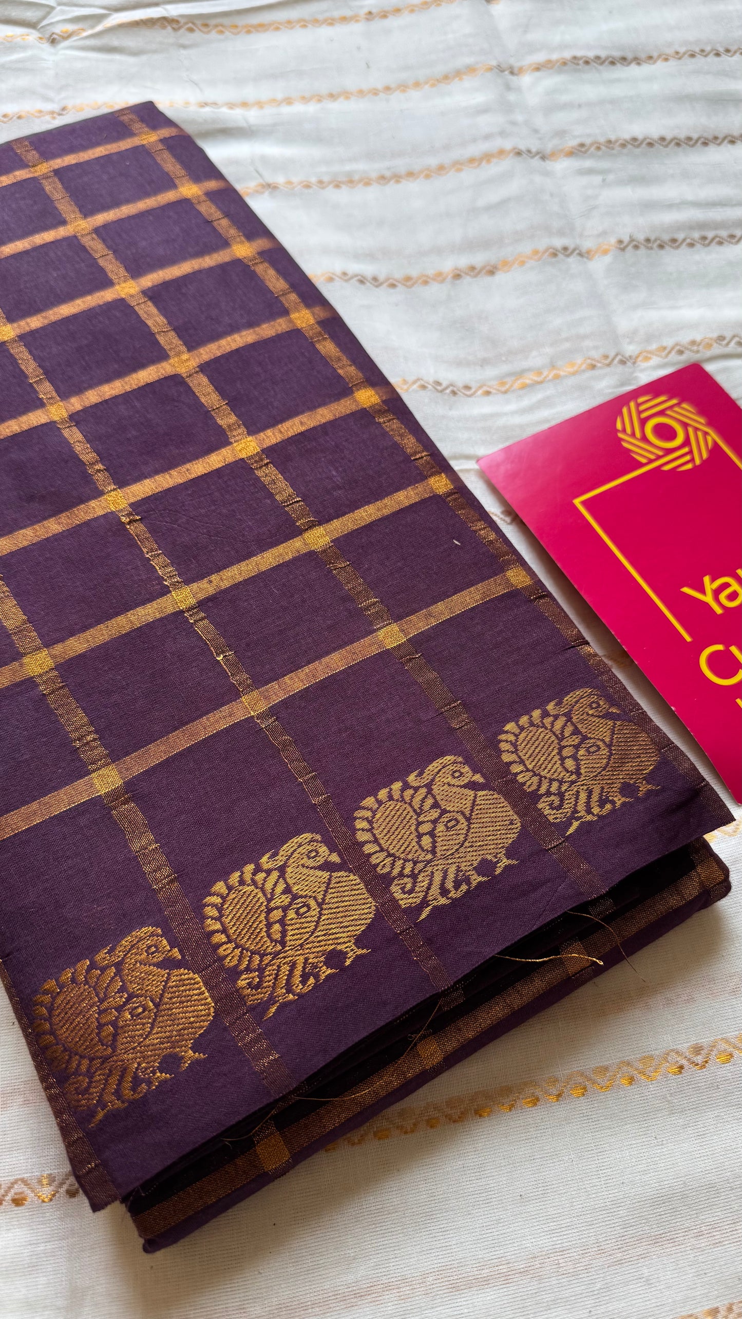 Purple brown pavithra kattam kattuchayam dyed madurai cotton saree - YCCOTNMSAP125