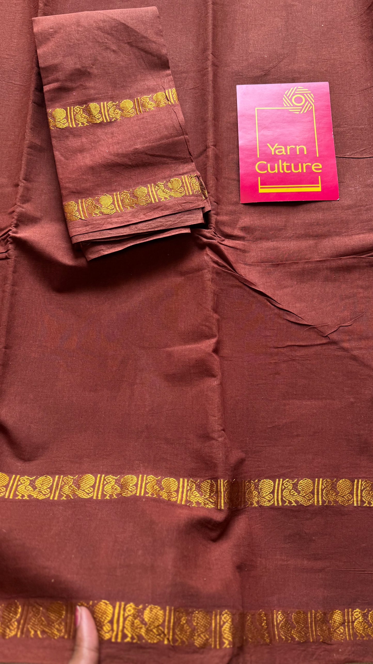 Brown rettaipettu peacock gap border, kattuchayam dyed madurai cotton saree  - YCCOTNMSAP96
