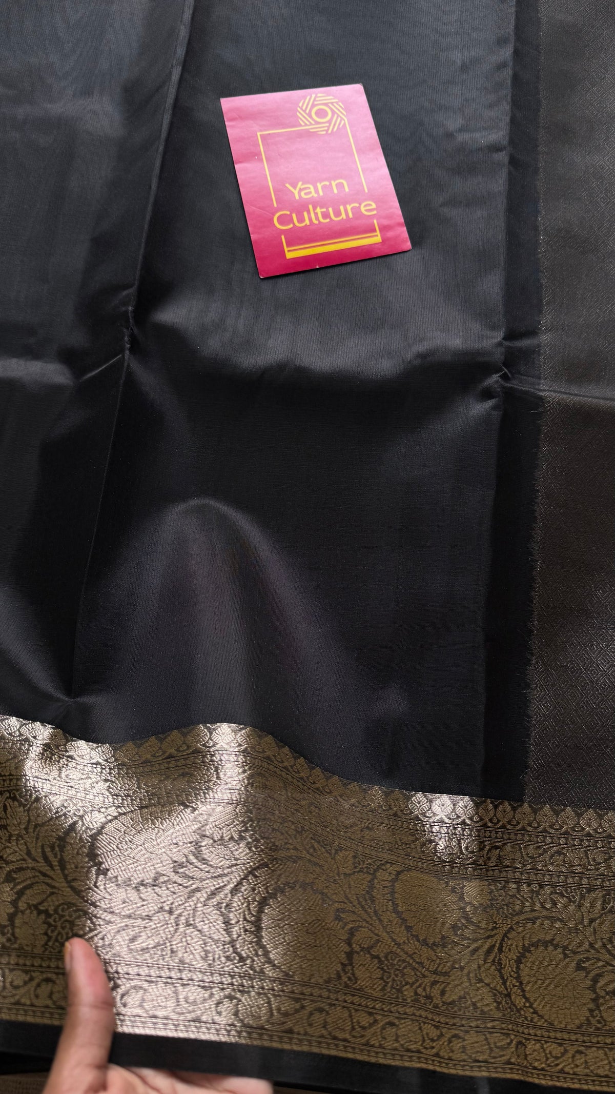 Black tissue Banarasi saree with zari border - YCBLTOC88
