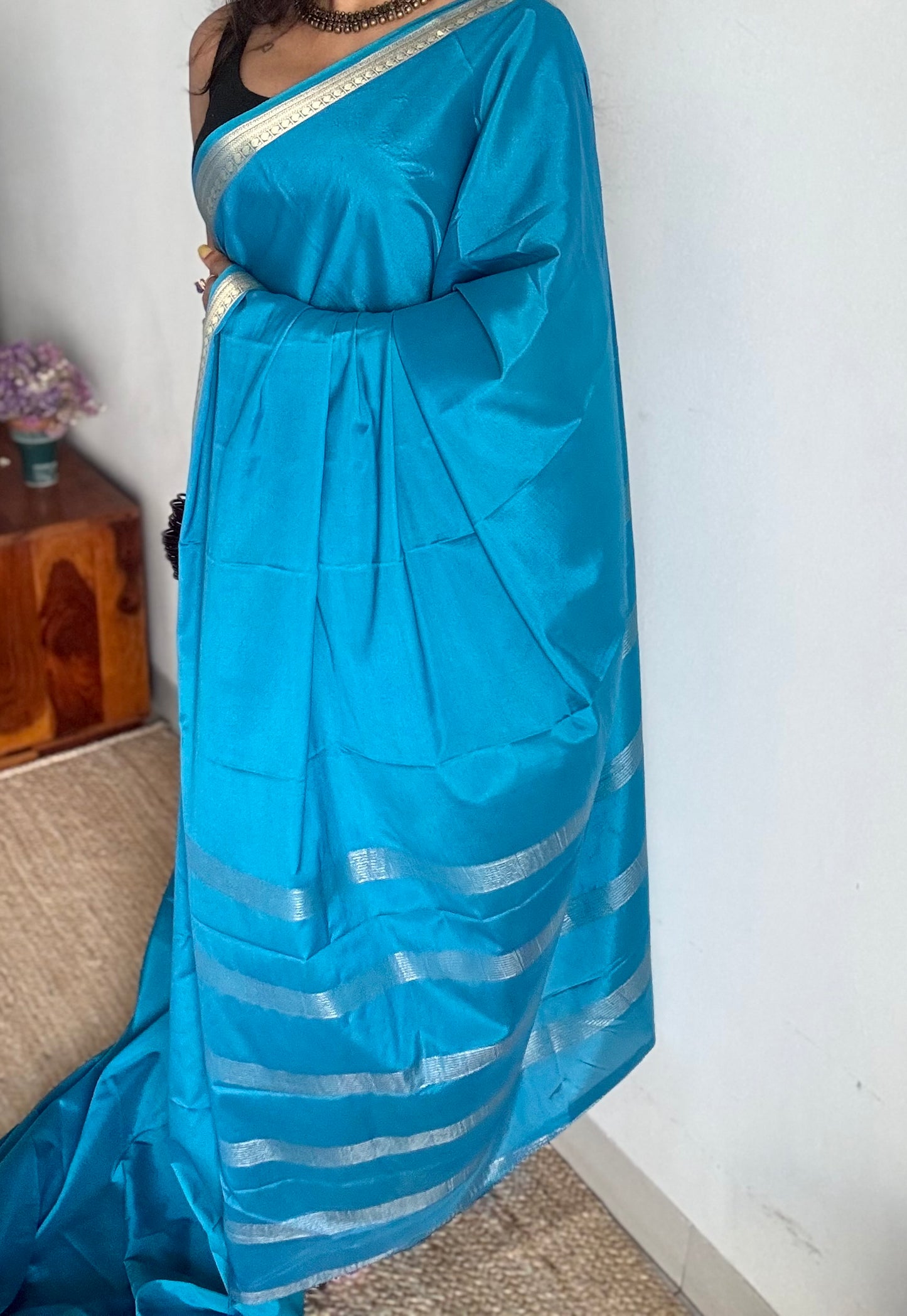 Aqua blue Mysore semi crepe silk saree - YCLOKFE237