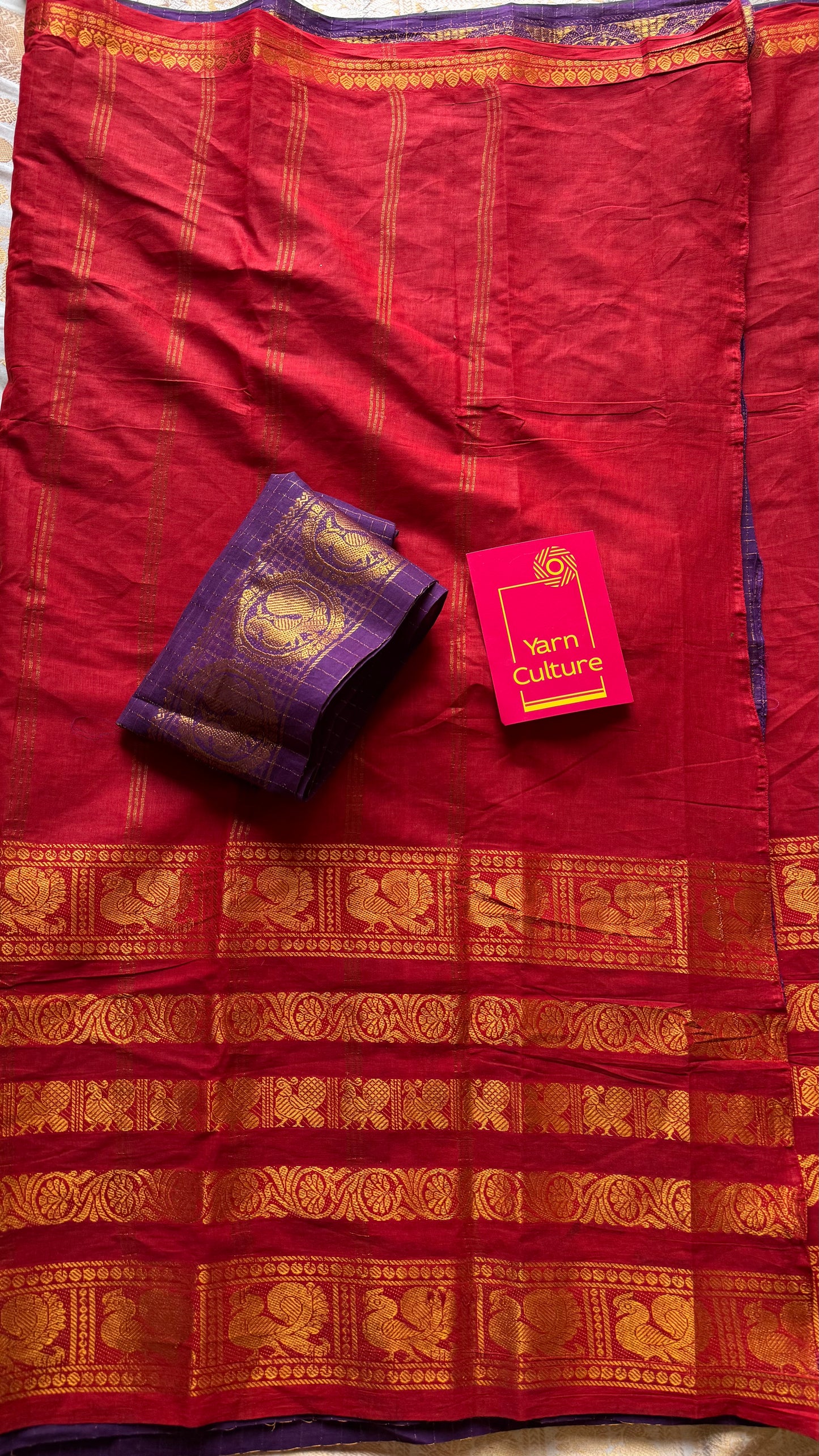 Chilli red and purple, sungudi cotton half-half saree - YCCOTNIDMA309