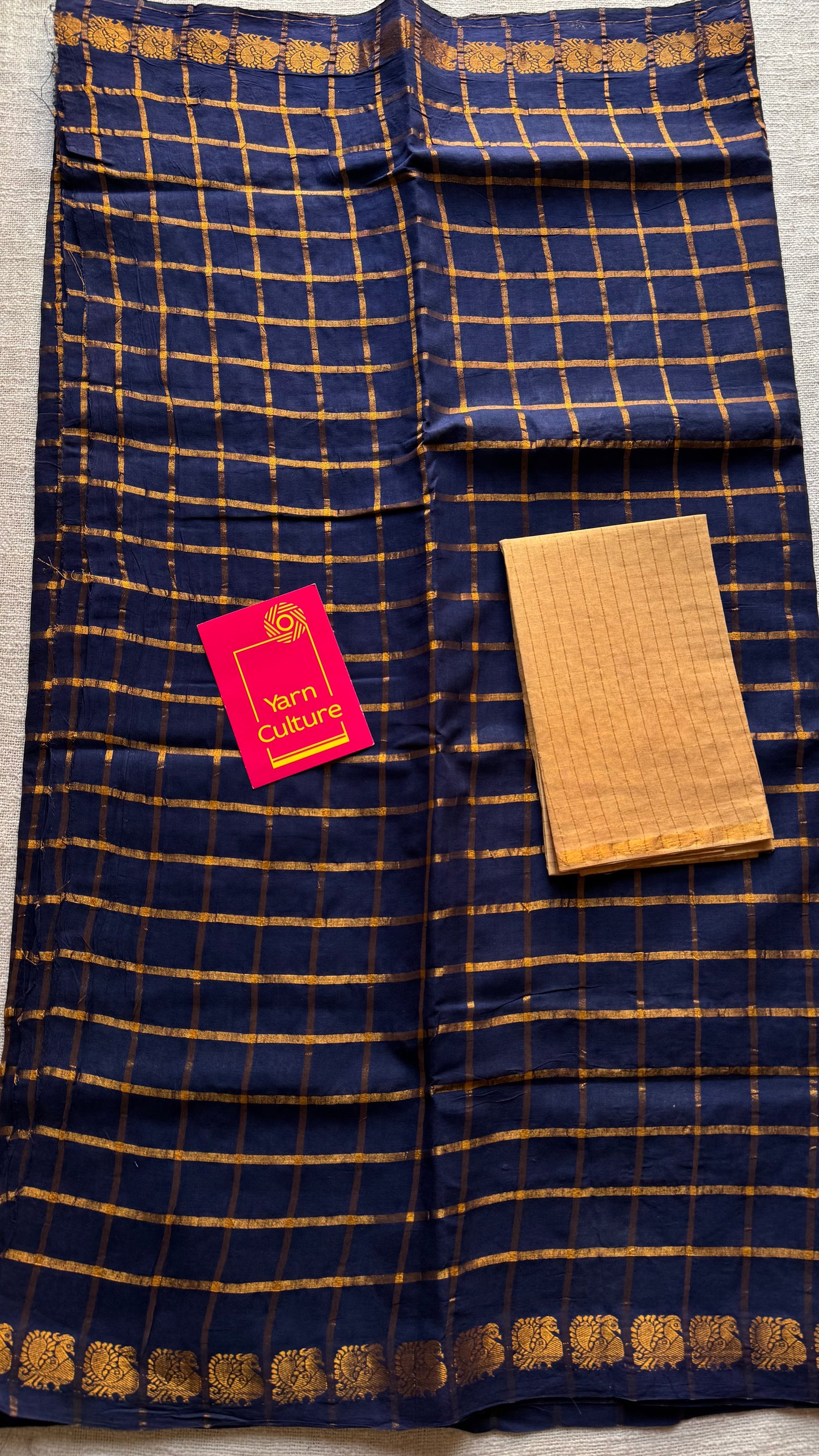 Dark blue pavithra kattam kattuchayam dyed madurai cotton saree - YCCOTNMSFE123