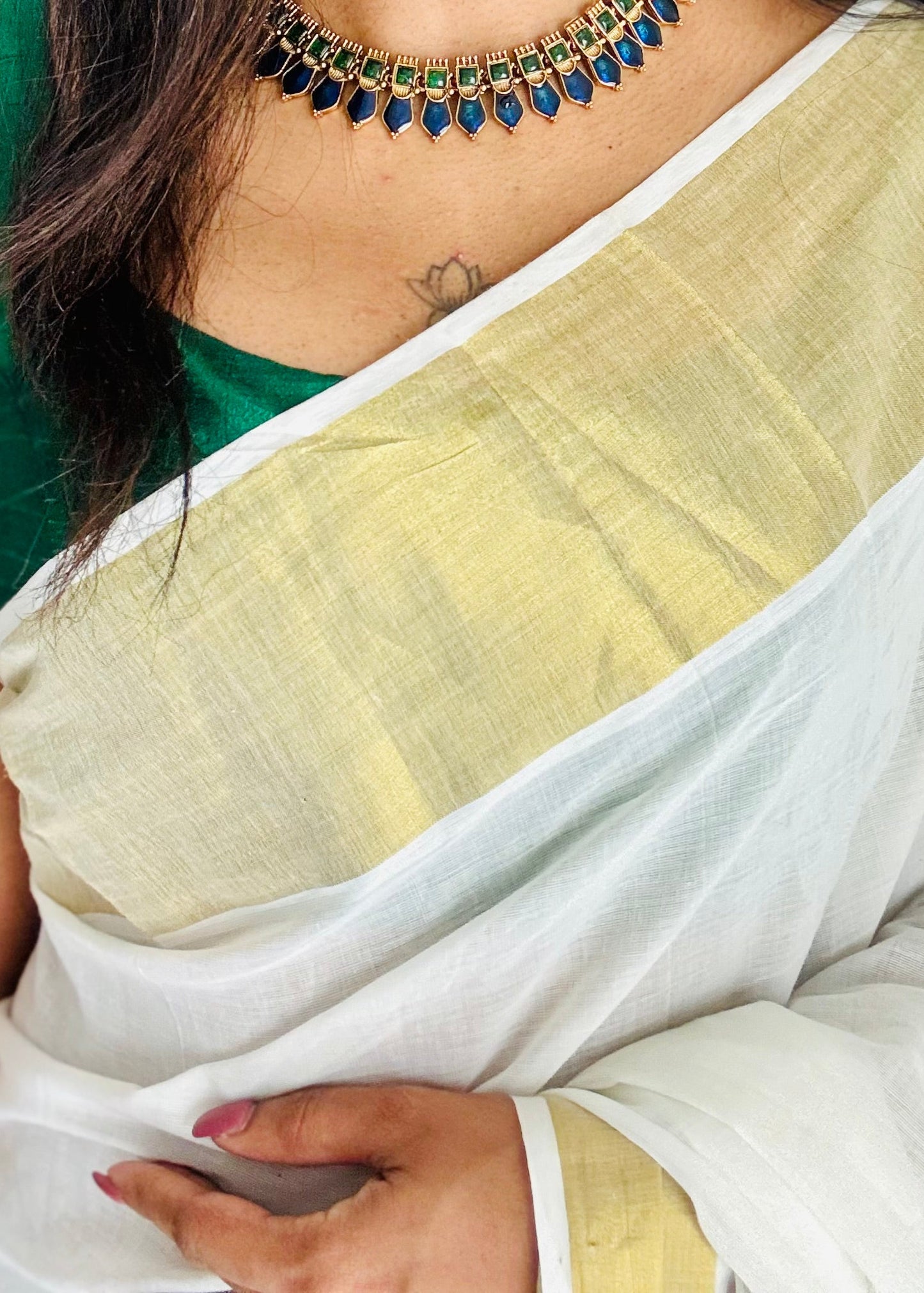 Blue nagapadam neckpiece, with earrings - YCGPNP757