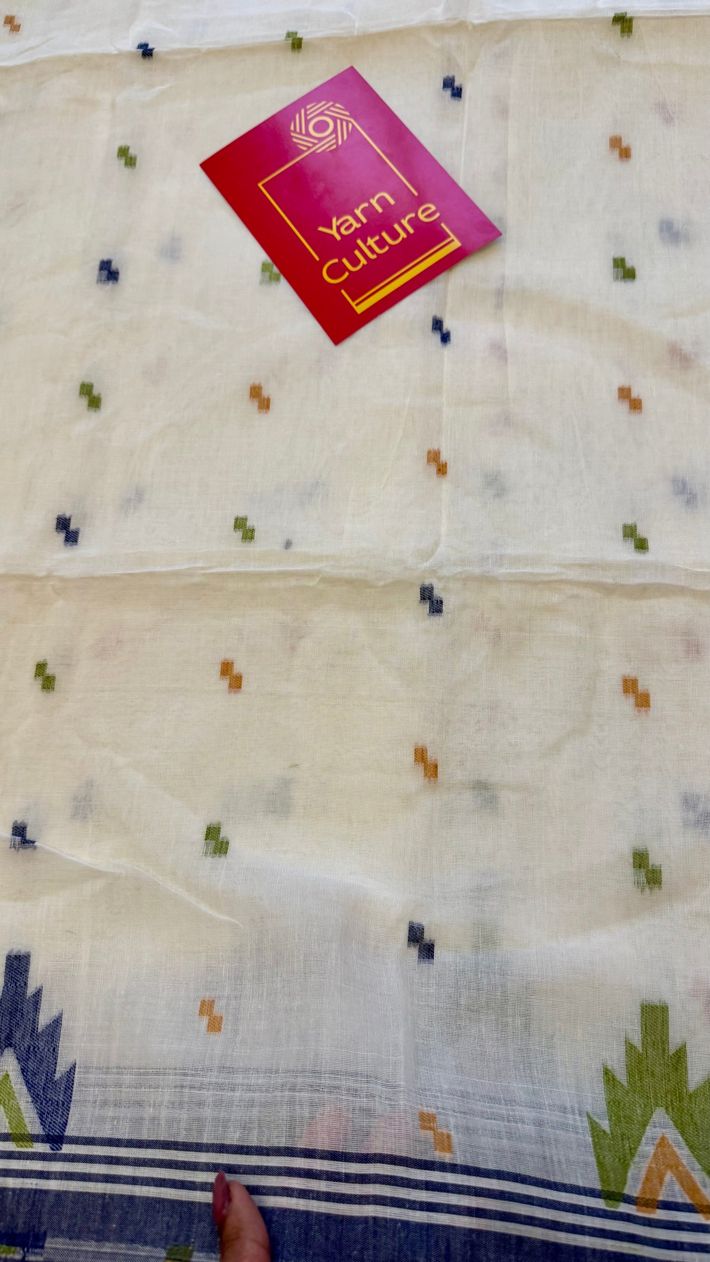 Ivory soft cotton saree, jamdani bird work - YCIEON38