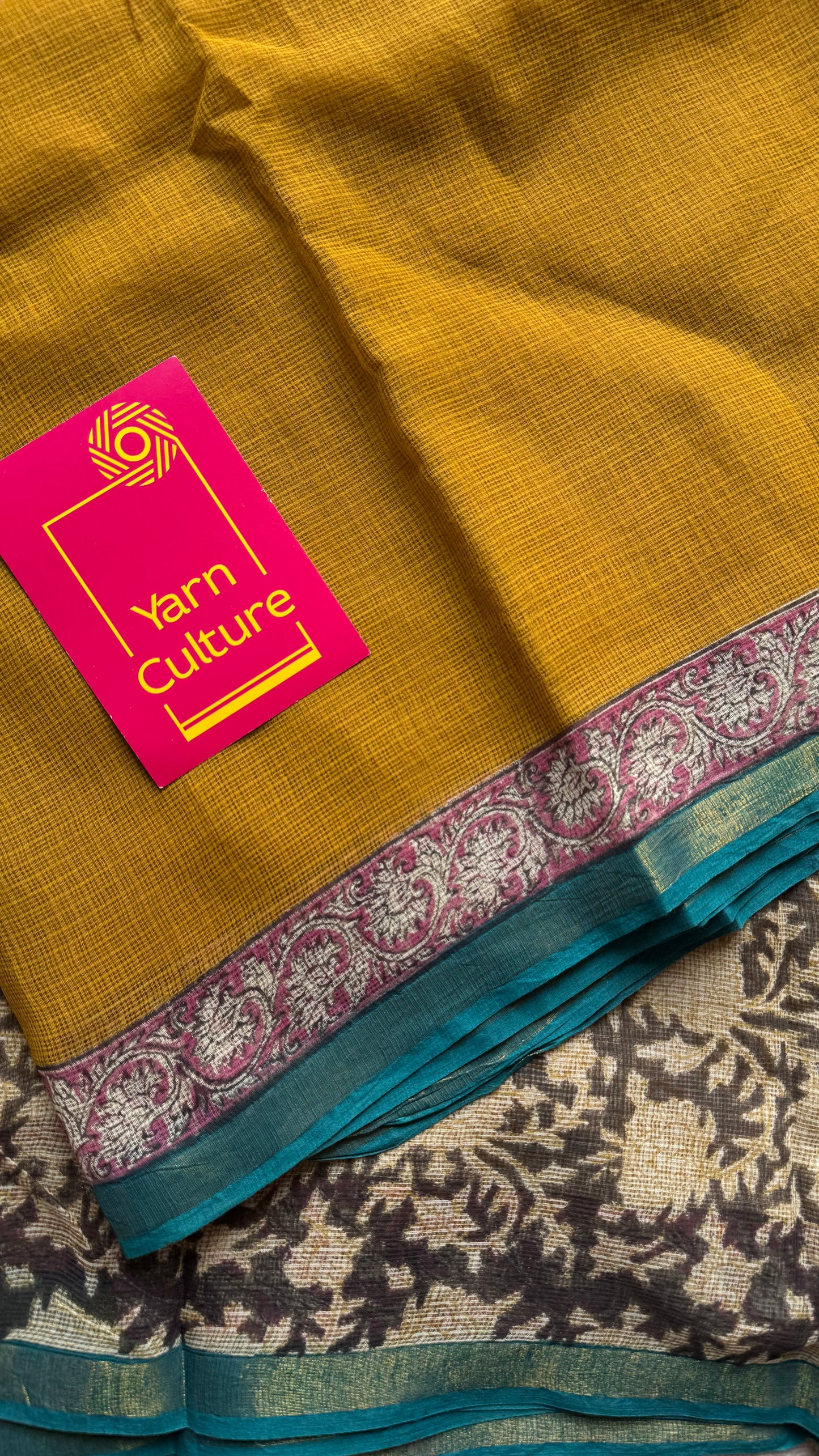 Haldi Pop - Mustard yellow kota doria saree, with gold zari border - YCTORKDAP07