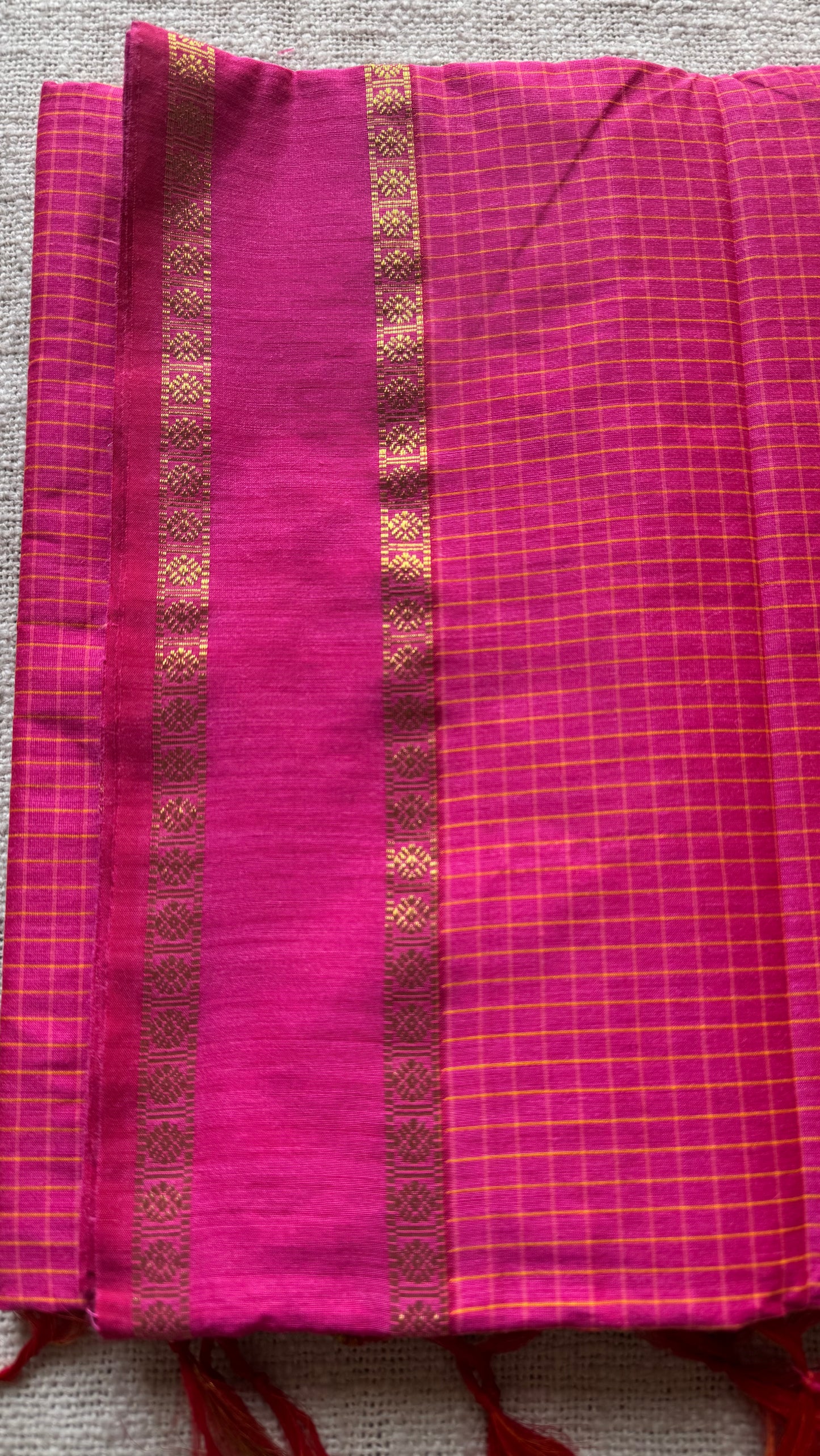 Hot pink, arani checks, cotton silk - YCCOTNOCAR08